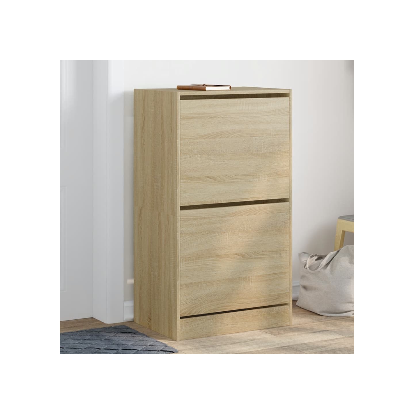 Armoire à chaussures 2 tiroirs rabattables chêne sonoma