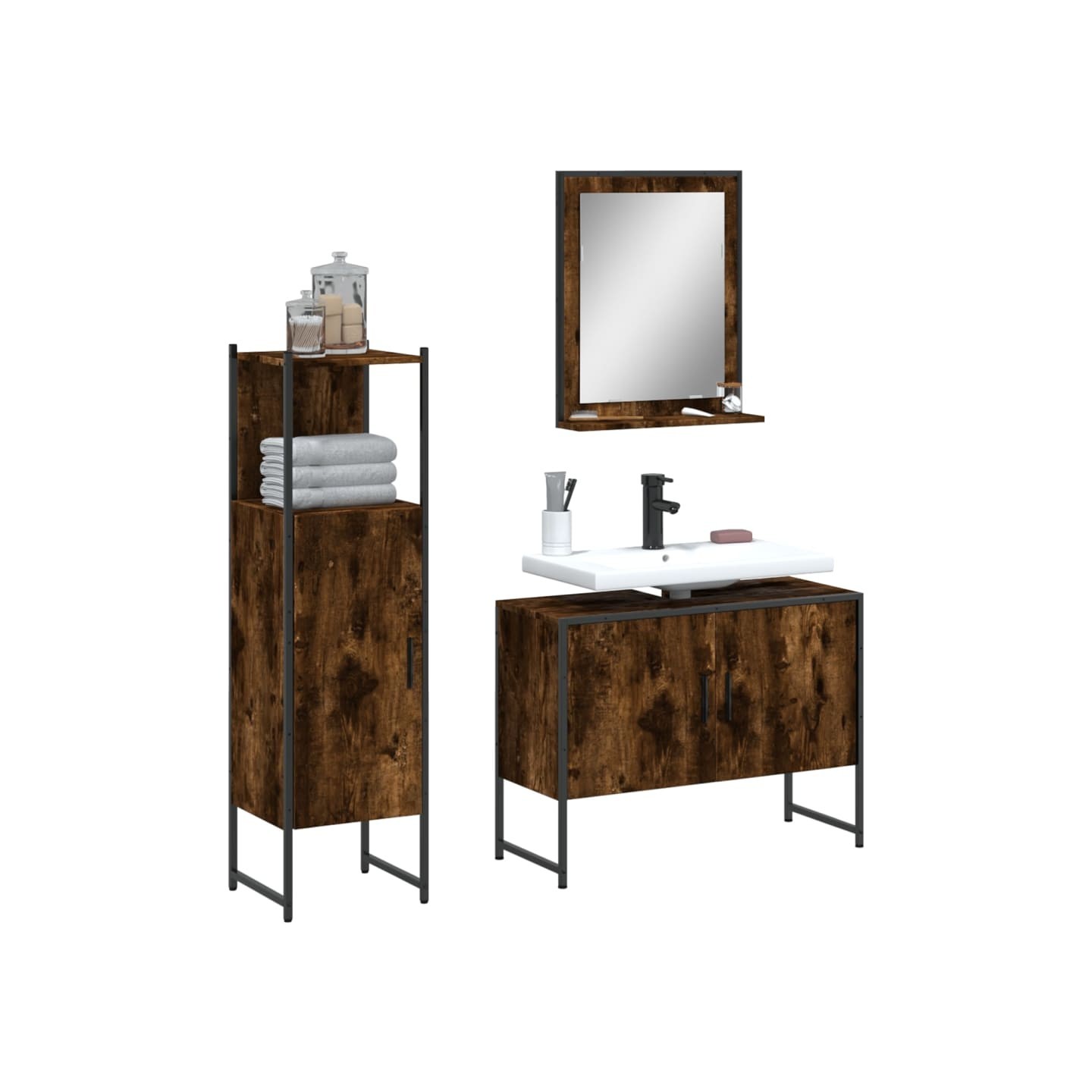 Ensemble d'armoires de salle de bain 3 pcs chêne fumé
