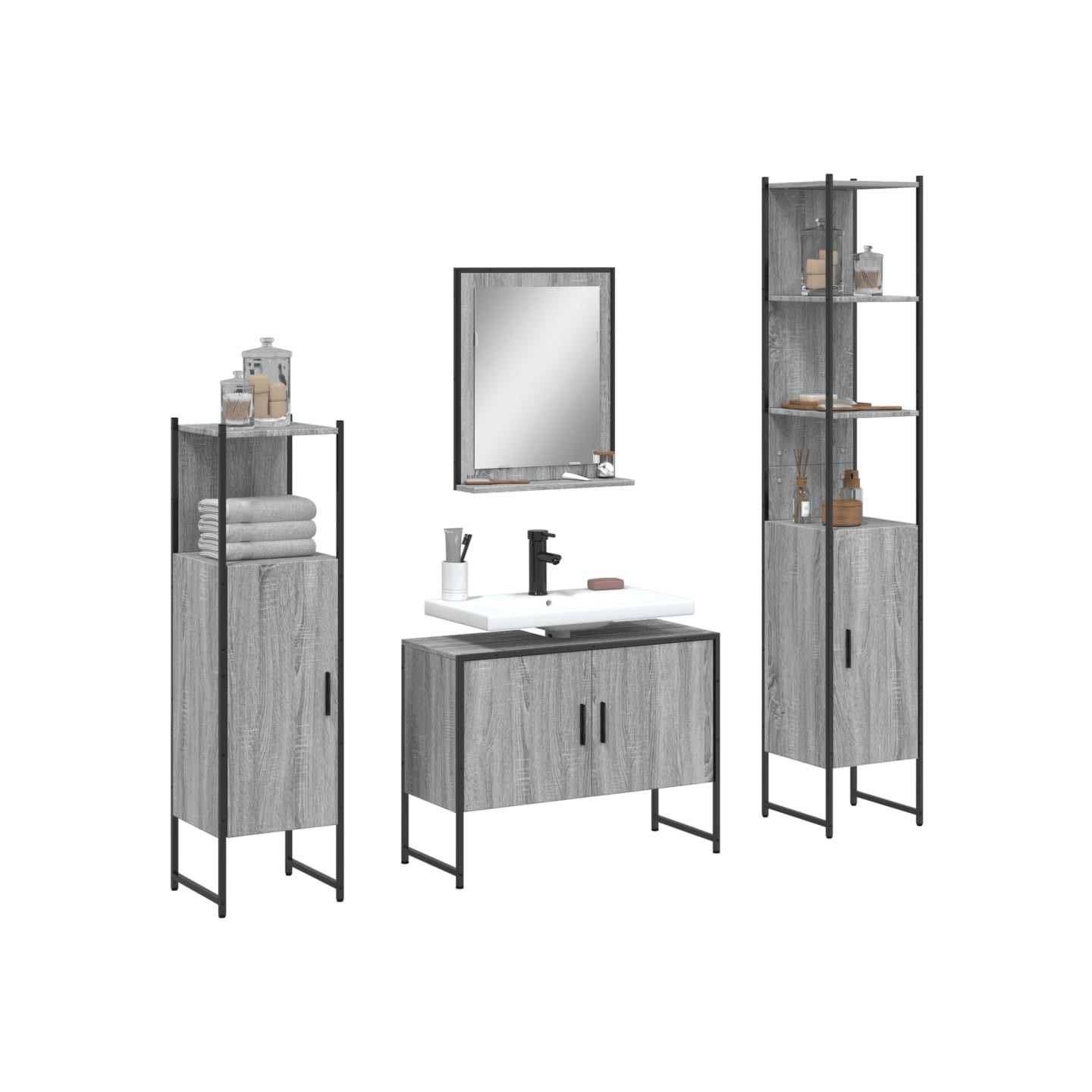 Ensemble d'armoires de salle de bain 4 pcs sonoma gris