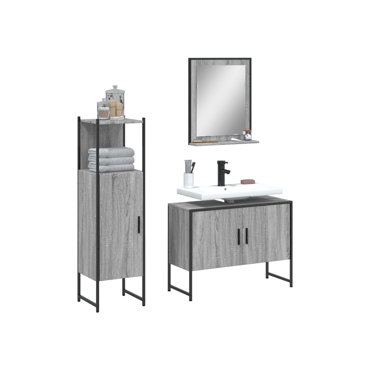 Ensemble d'armoires de salle de bain 3 pcs sonoma gris