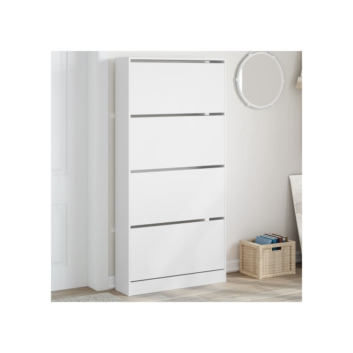 Armoire à chaussures 4 tiroirs rabattables blanc 80x21x163,5 cm