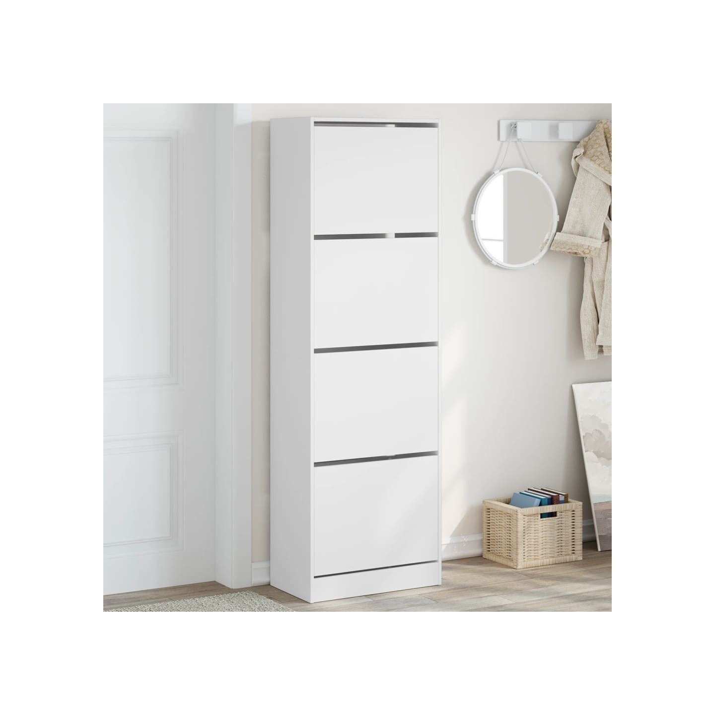 Armoire à chaussures 4 tiroirs rabattables blanc 60x34x187,5 cm