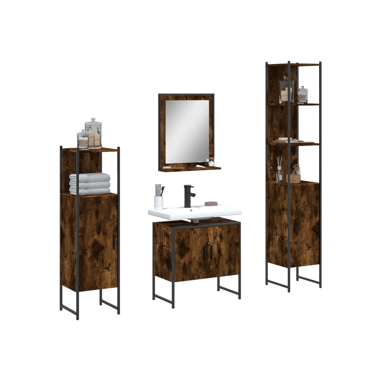 Ensemble d'armoires de salle de bain 4 pcs chêne fumé