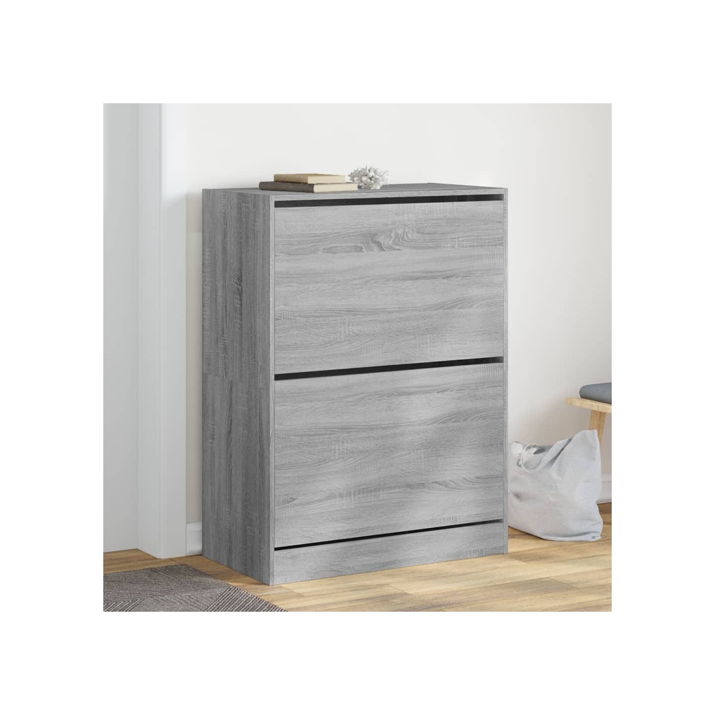 Armoire à chaussures 2 tiroirs rabattables sonoma gris