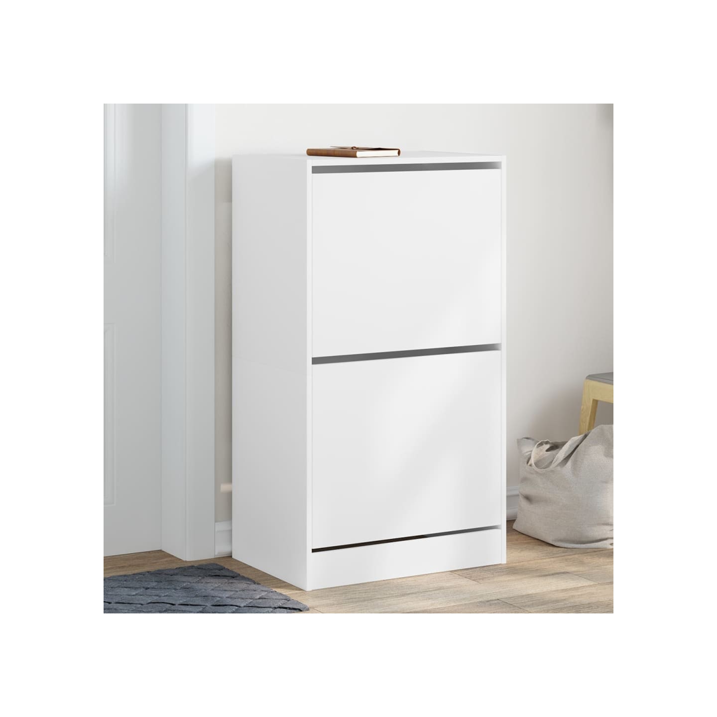 Armoire à chaussures 2 tiroirs rabattables blanc 60x42x108 cm