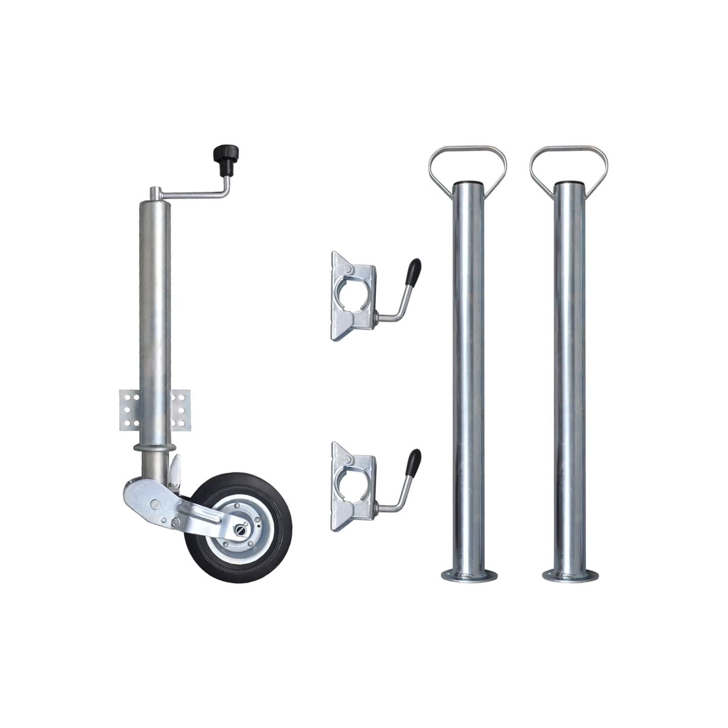 Roue cric de remorque 60 mm 2 tubes de support 2 pinces fendues