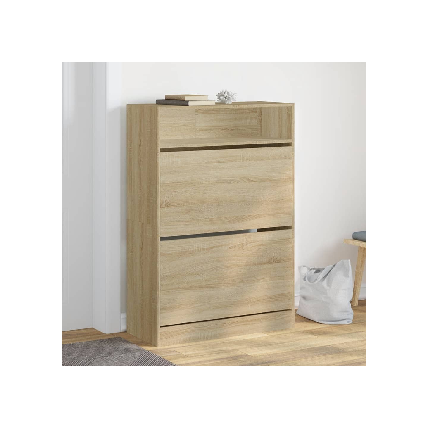 Armoire à chaussures 2 tiroirs rabattables chêne sonoma