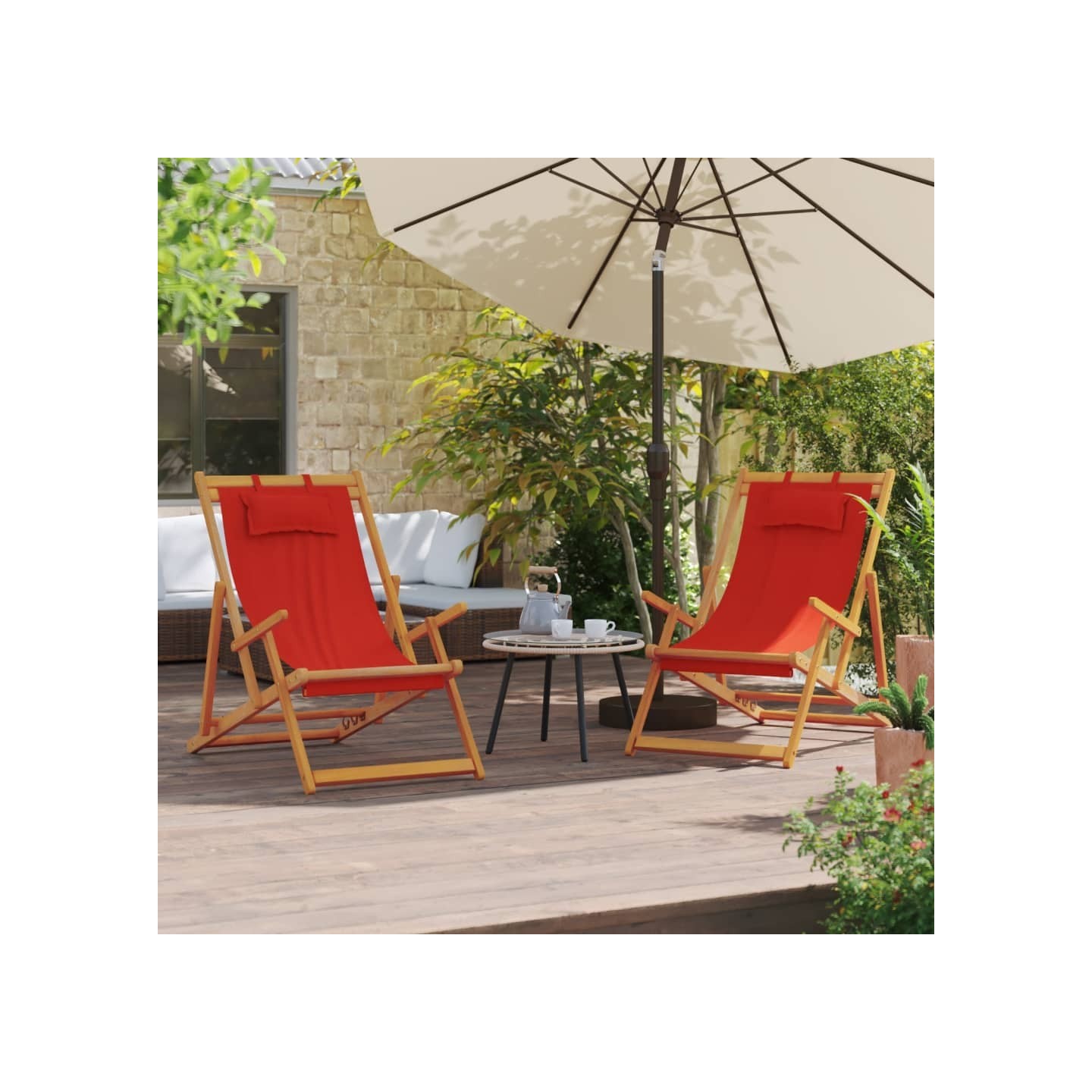 Chaises pliantes 2 pièces en tissu rouge