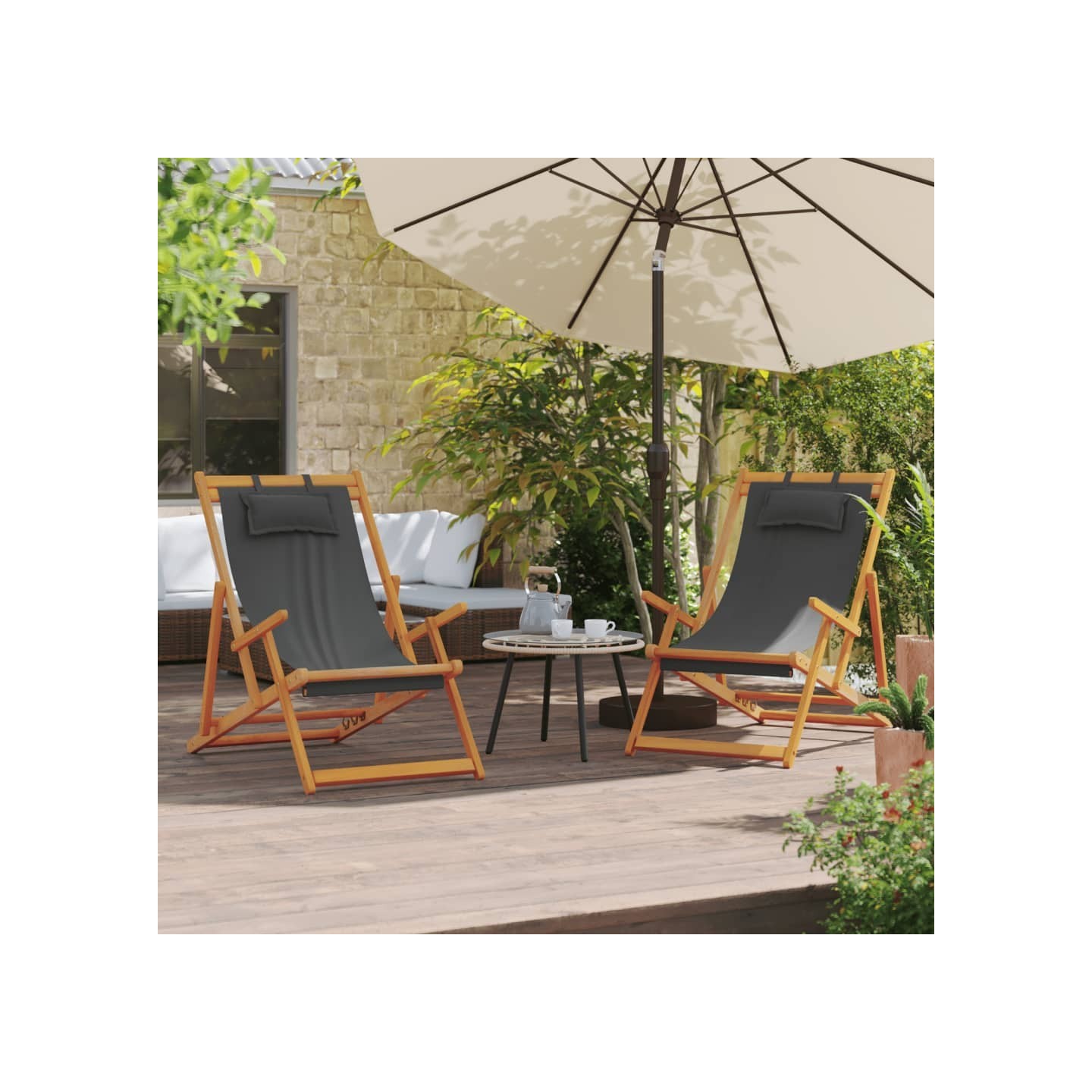 Chaises pliantes 2 pièces en tissu gris