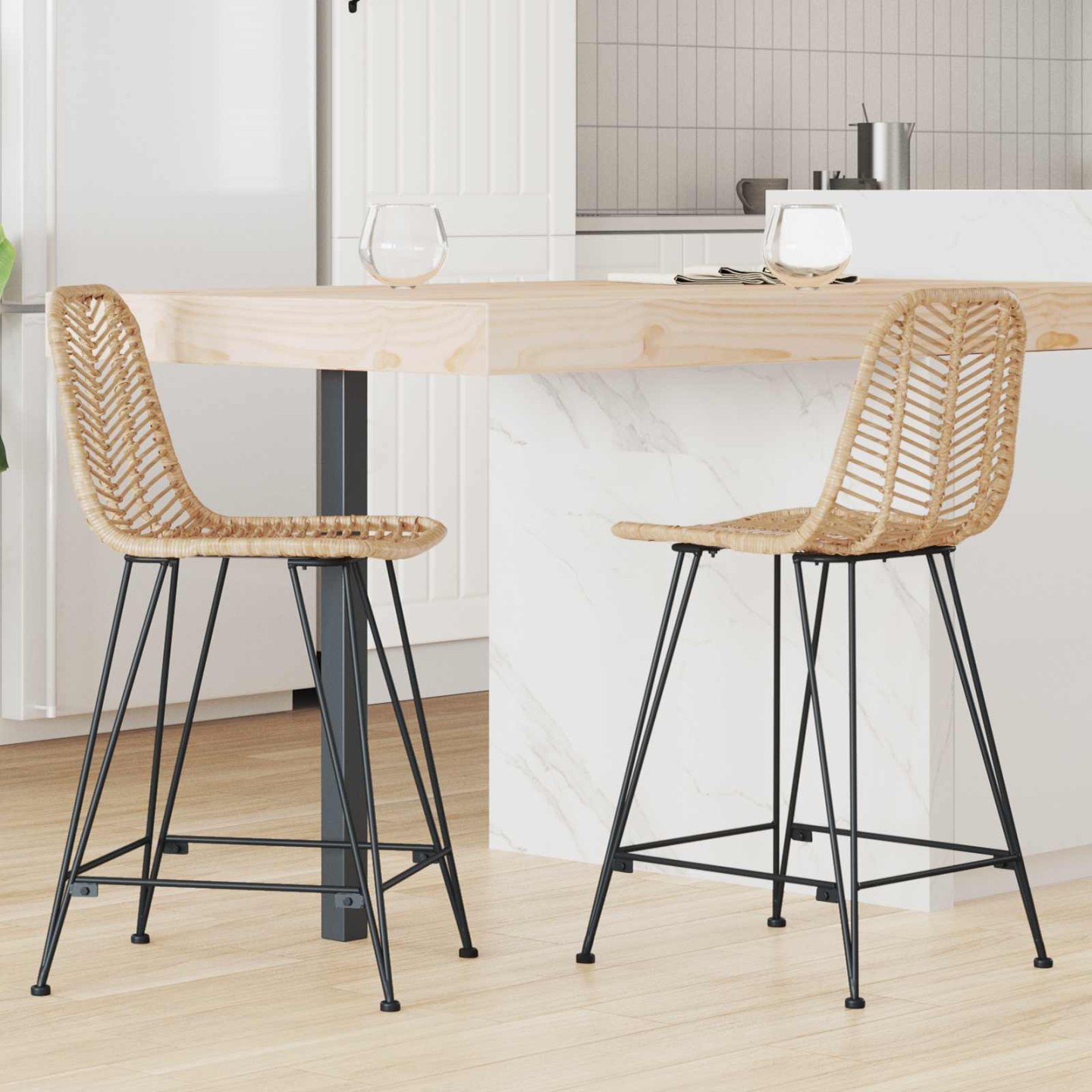 Chaise de bar 2 pc Naturel 44,5 x 54,5 x 97,5 cm Rotin et métal
