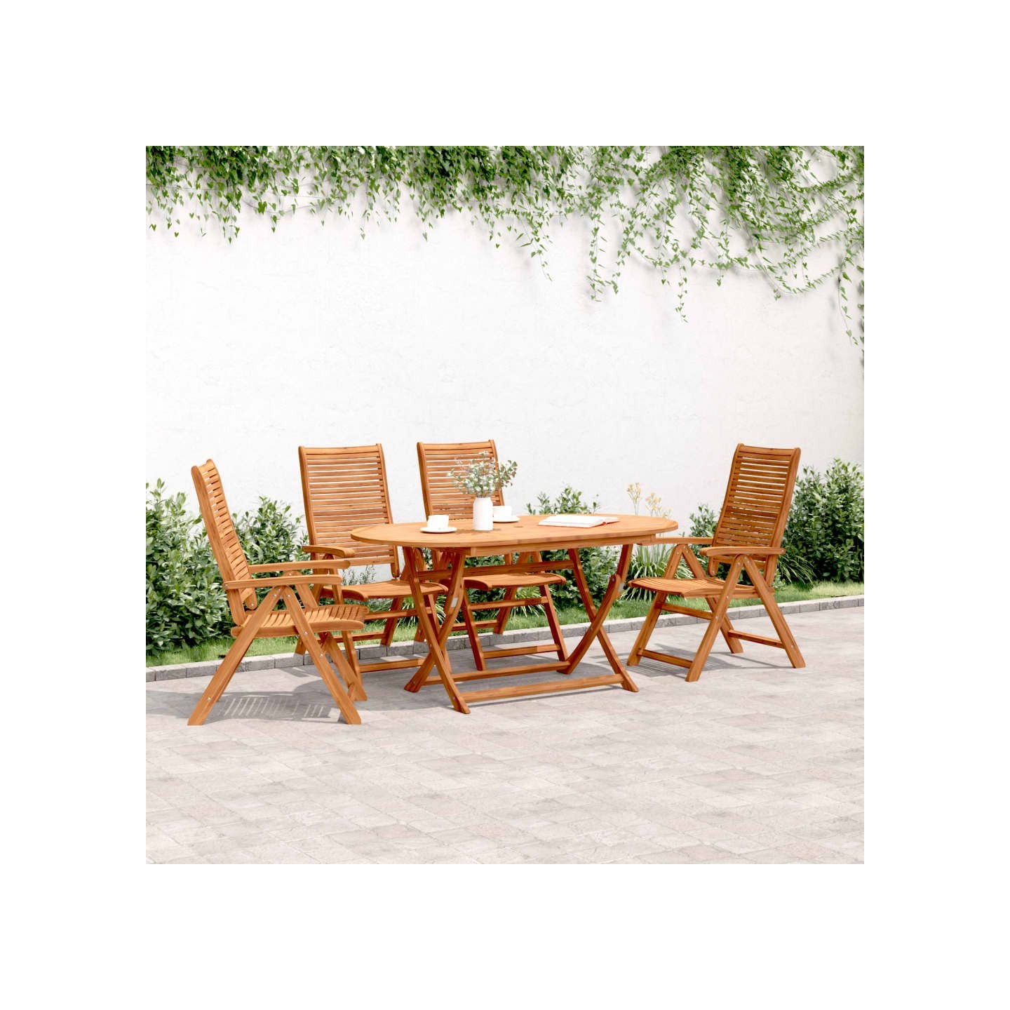 Fauteuils pliants inclinables 4 pcs 56x72x107 cm bois d'acacia
