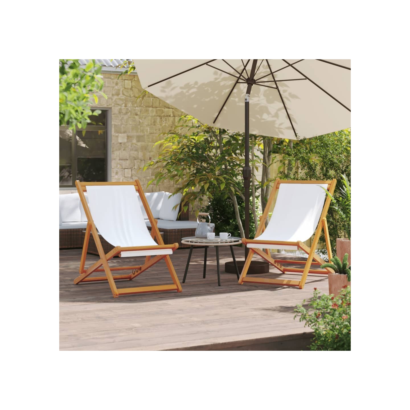 Chaises pliantes 2 pièces en tissu blanc crème