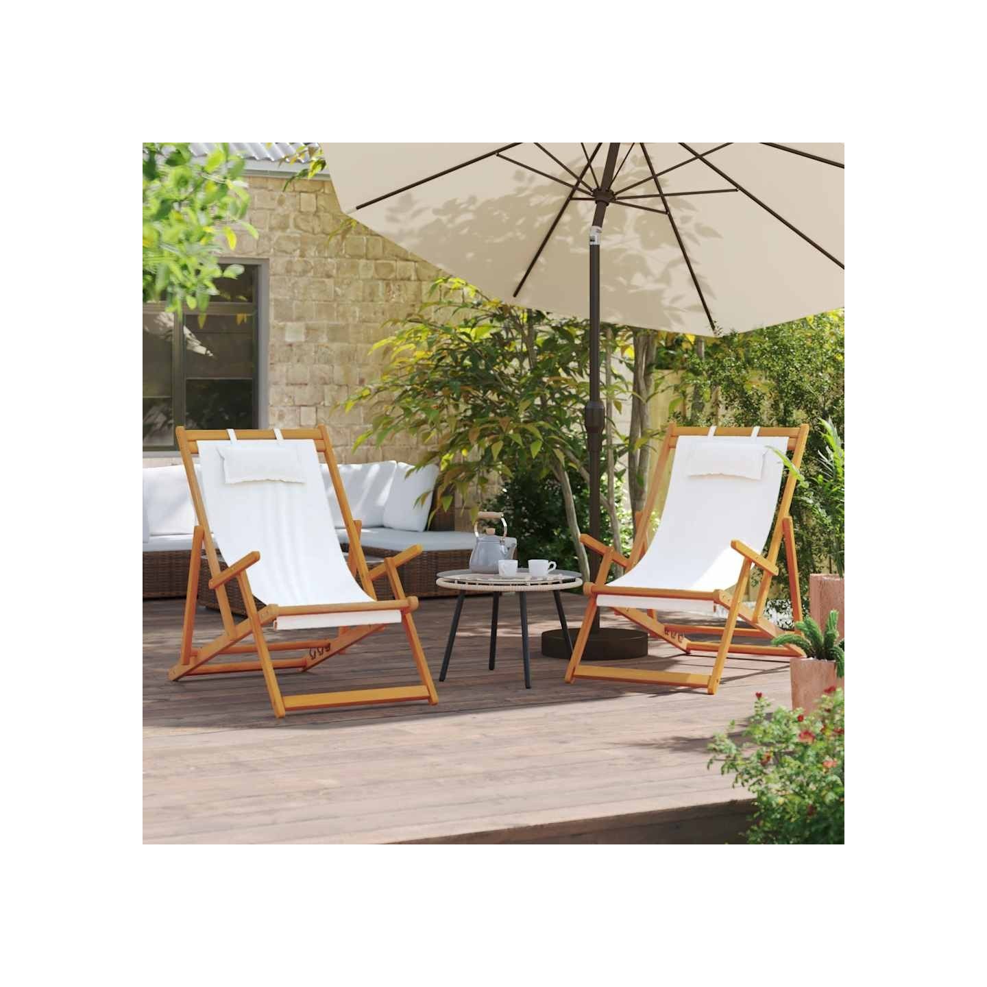 Chaises pliantes 2 pièces en tissu crème