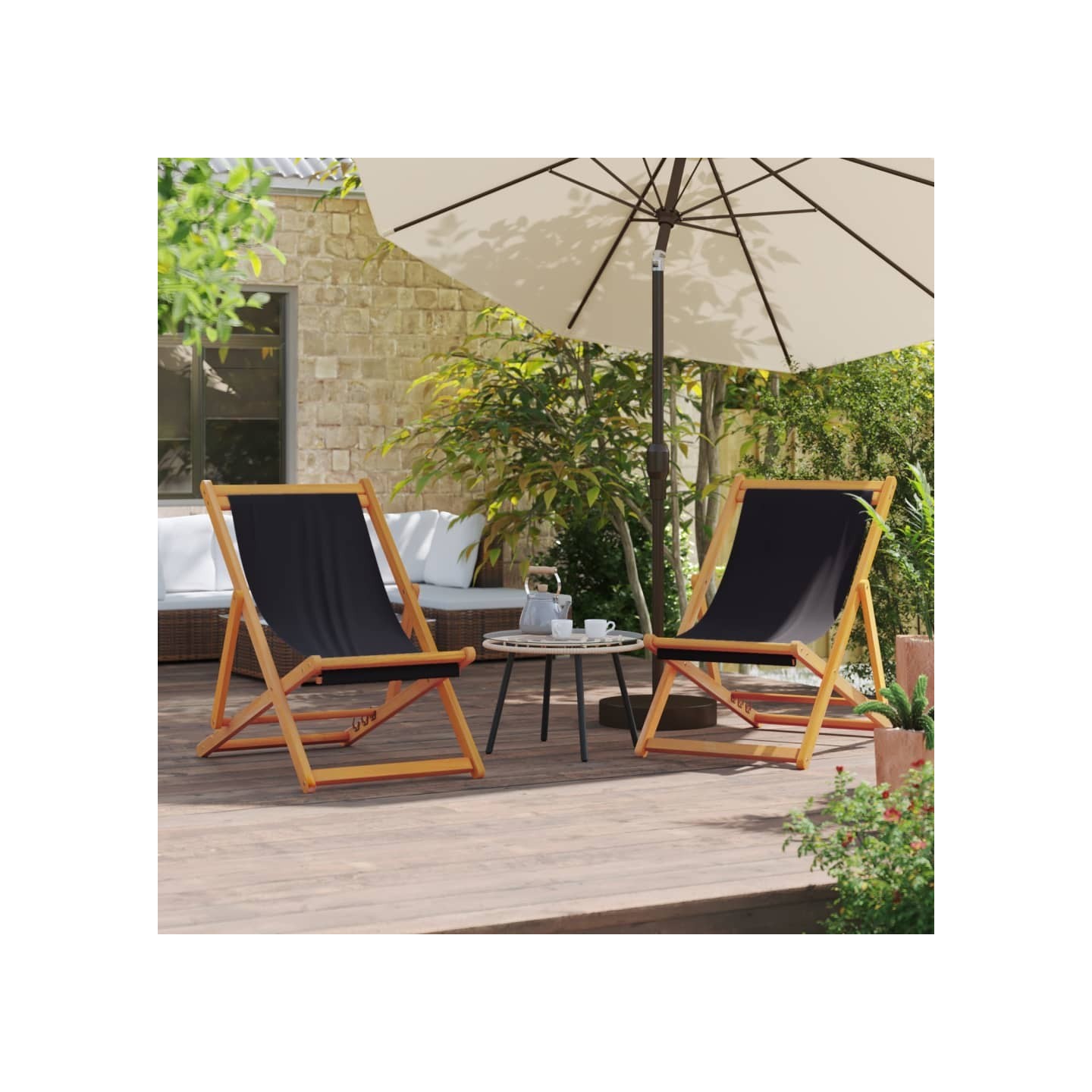 Chaises pliantes 2 pièces en tissu noir