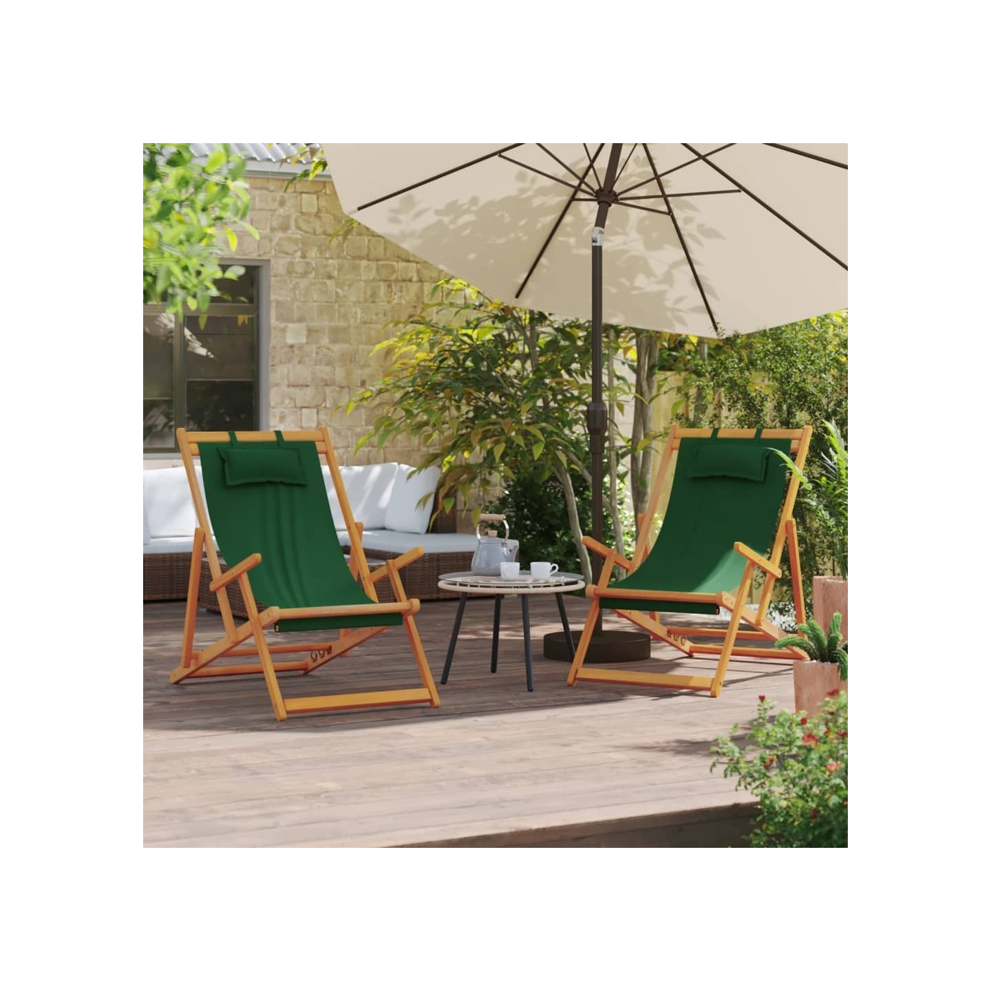 Chaises pliantes 2 pièces en tissu vert