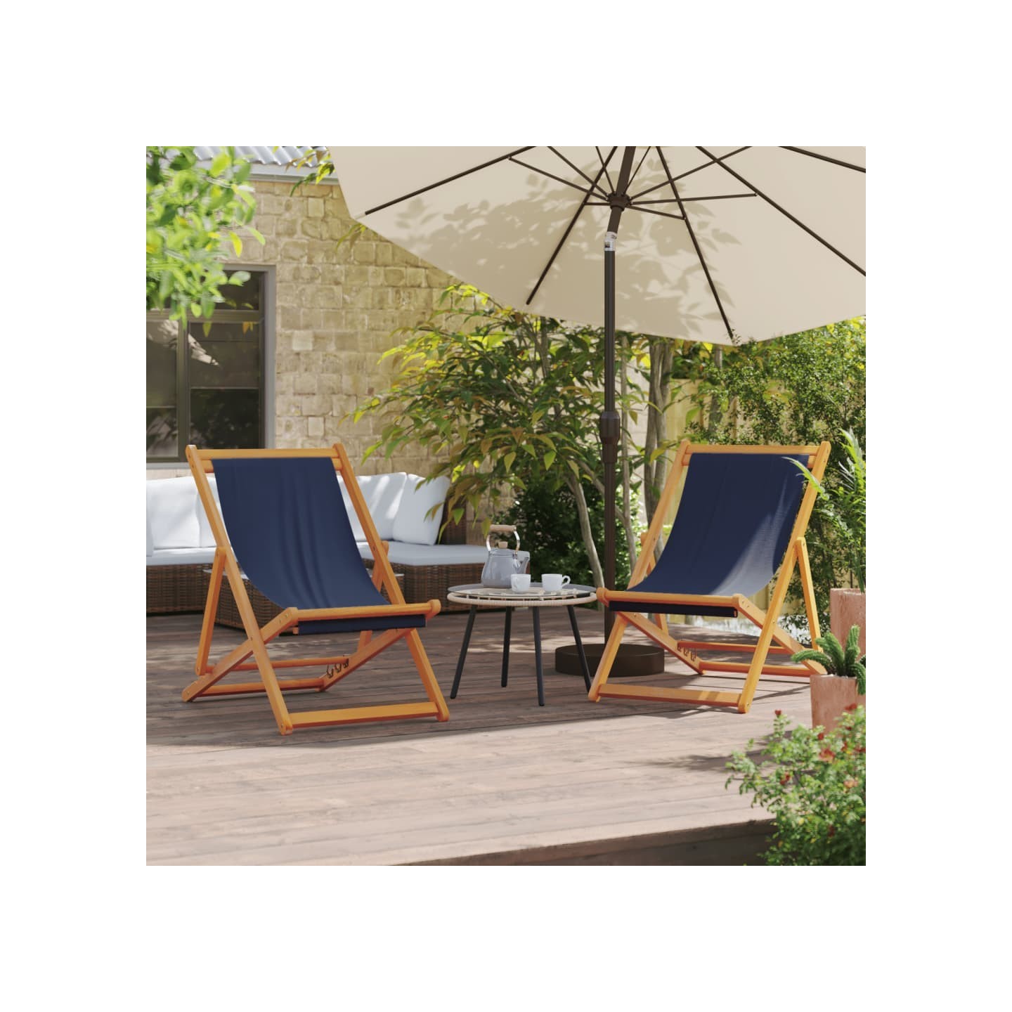 Chaises pliantes 2 pièces en tissu bleu