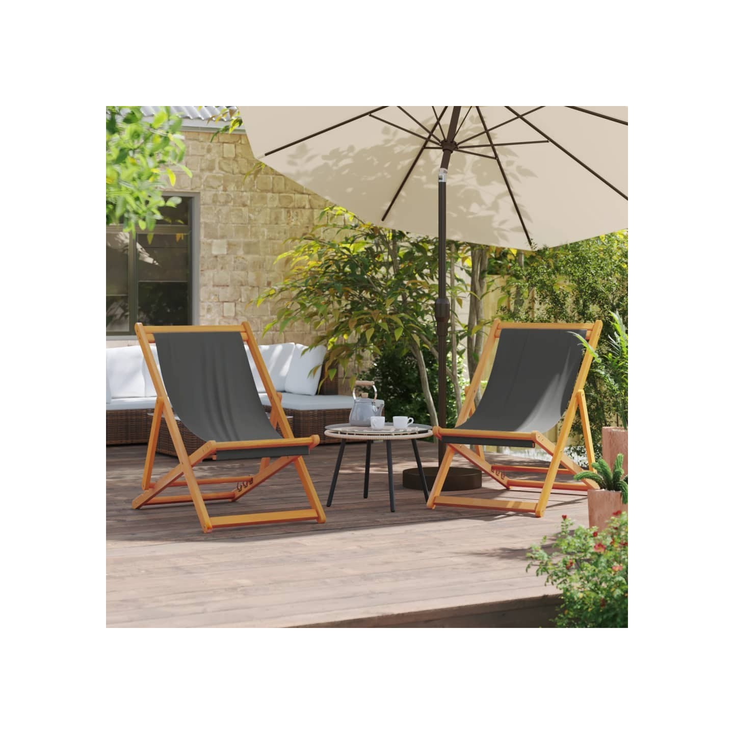 Chaises pliantes 2 pièces en tissu gris