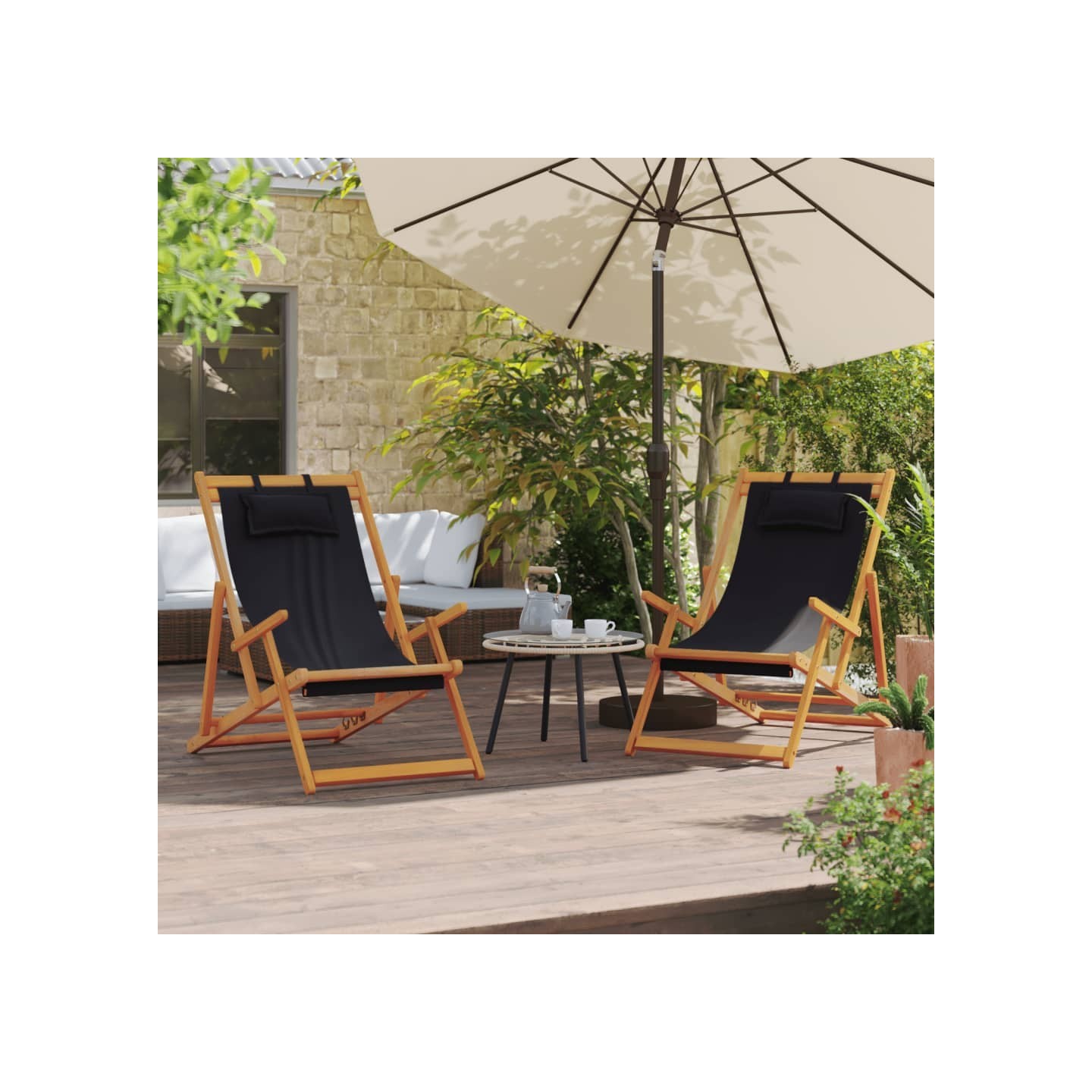Chaises pliantes 2 pièces en tissu noir