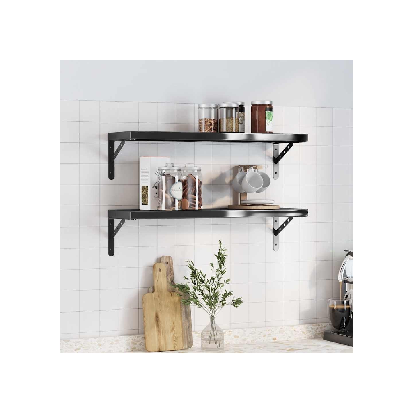 Étagères murales 2 pcs 75x23,5 cm noir acier inoxydable