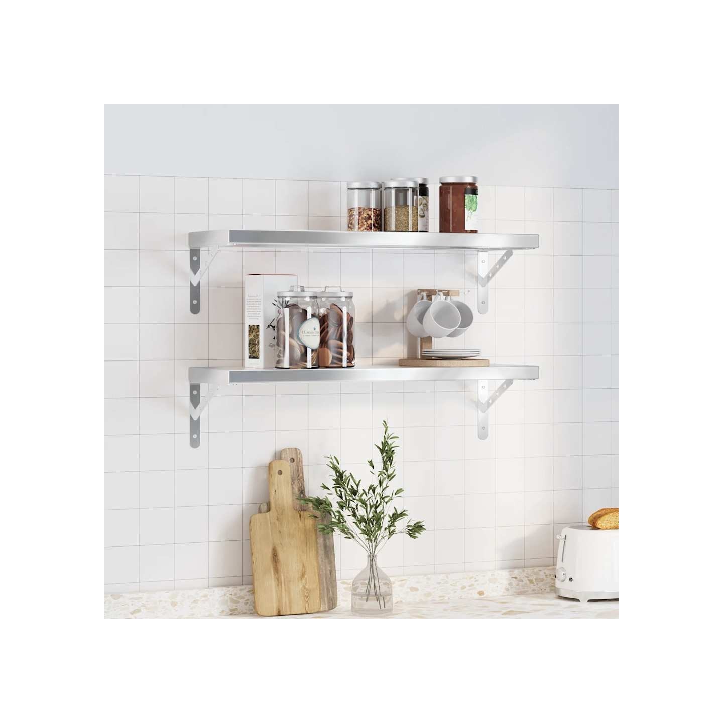 Étagères murales 2 pcs 75x23,5 cm argenté acier inoxydable