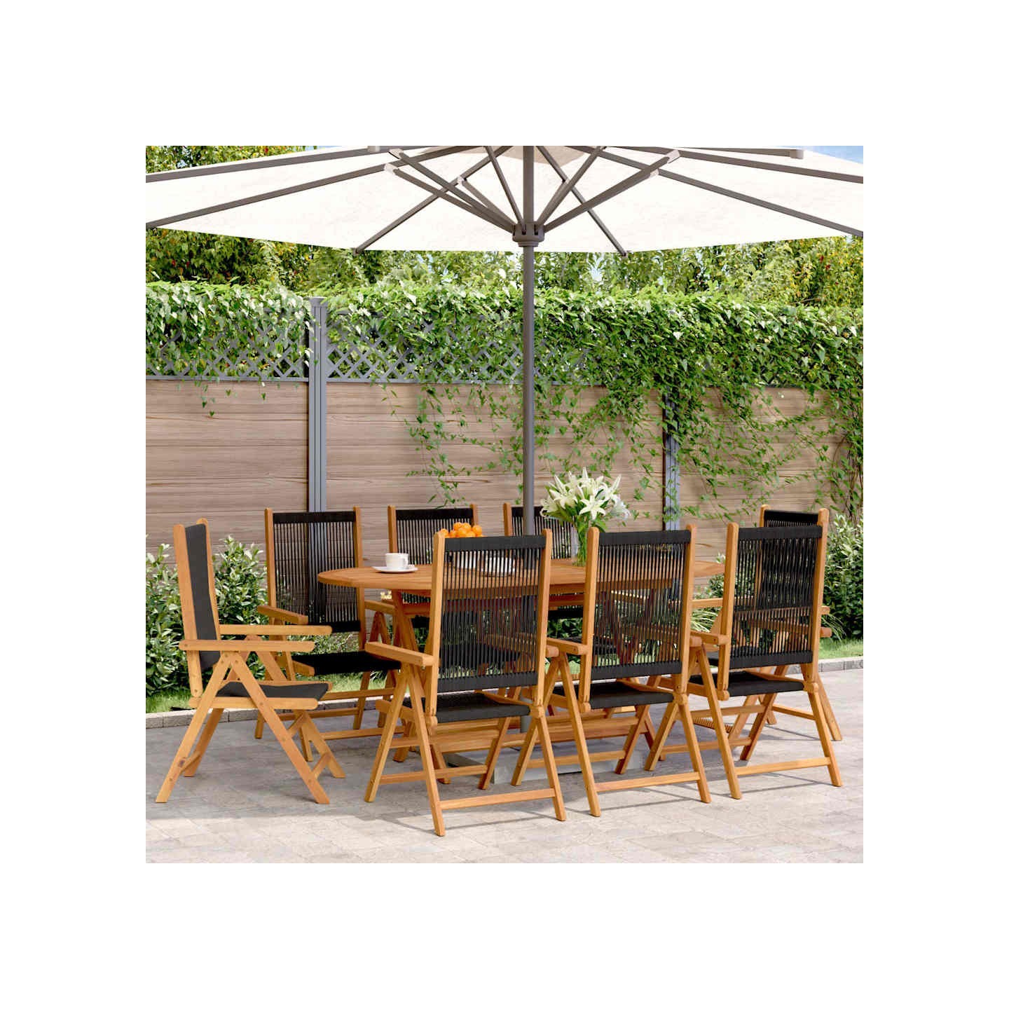 Fauteuils pliants inclinables 8 pcs bois d'acacia massif noir