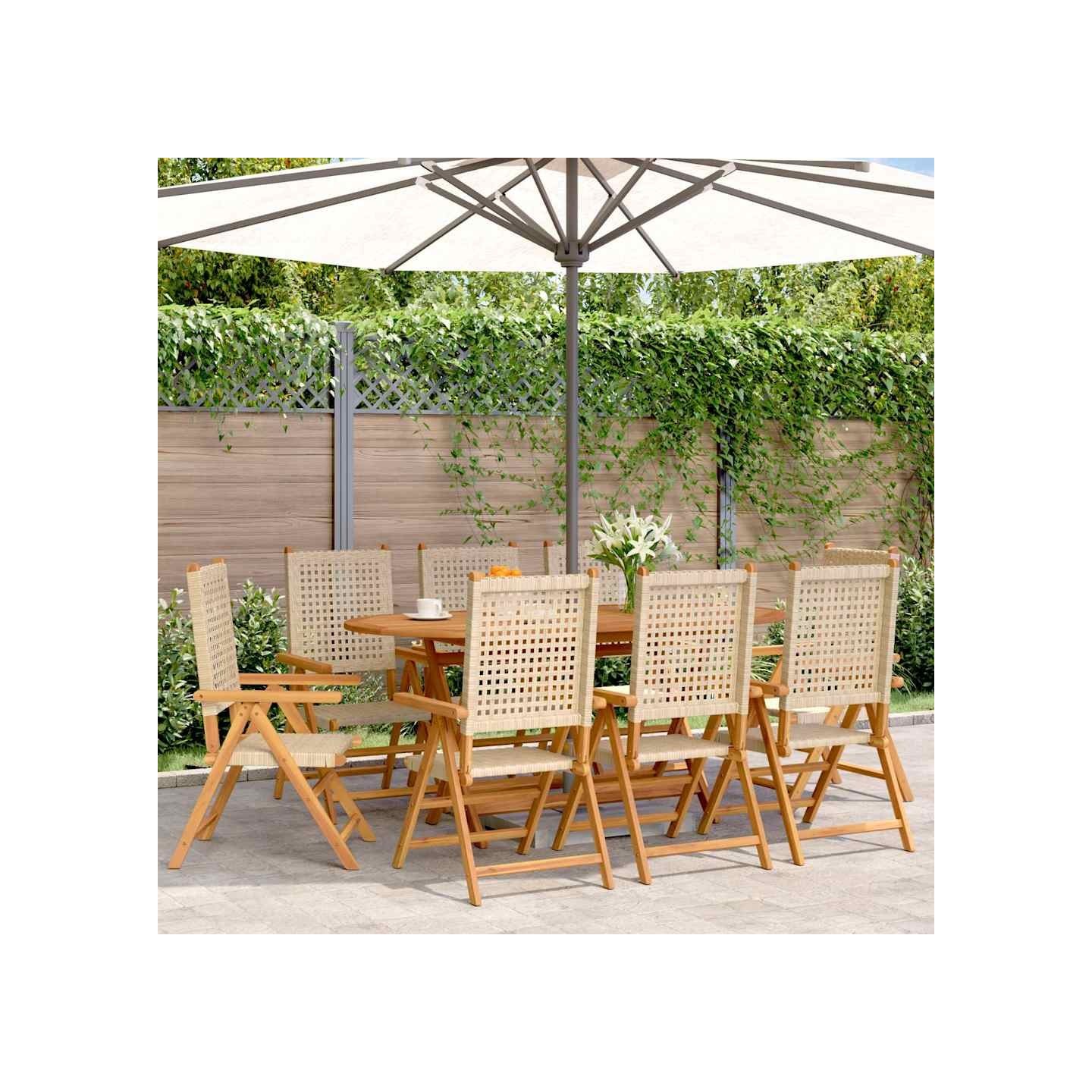 Fauteuils pliants inclinables 8 pièces en polyrotin beige