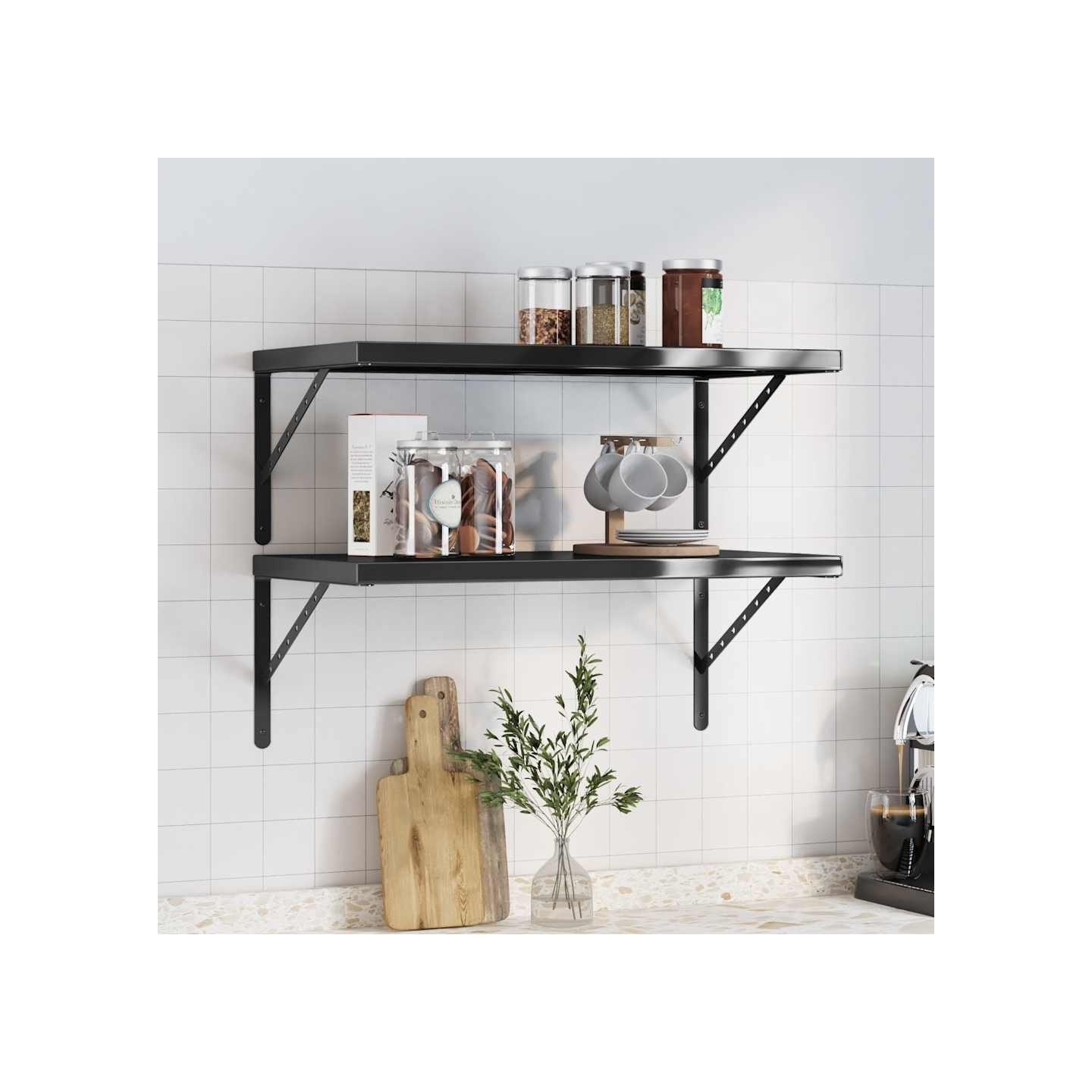 Étagères murales 2 pcs 75x40 cm noir acier inoxydable