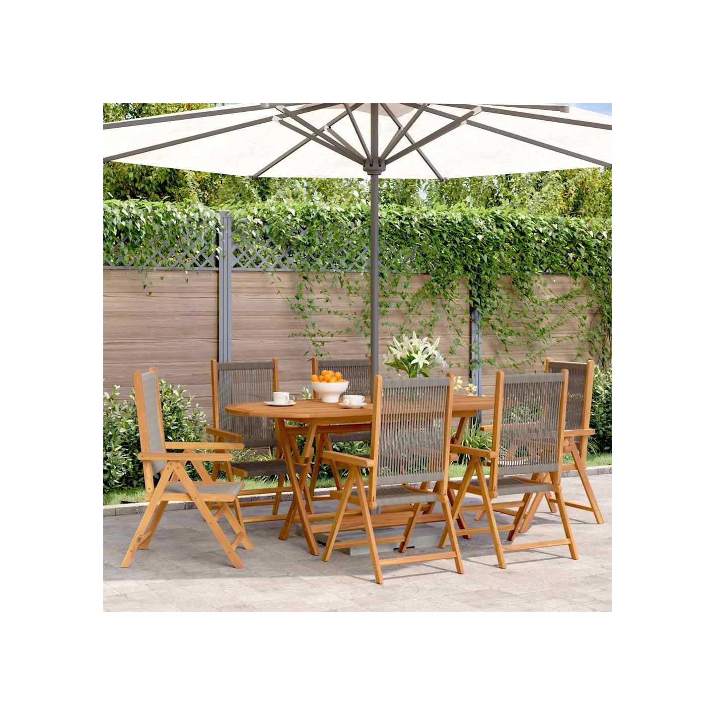 Fauteuils pliants inclinables, 6 pièces, bois massif d'acacia gris