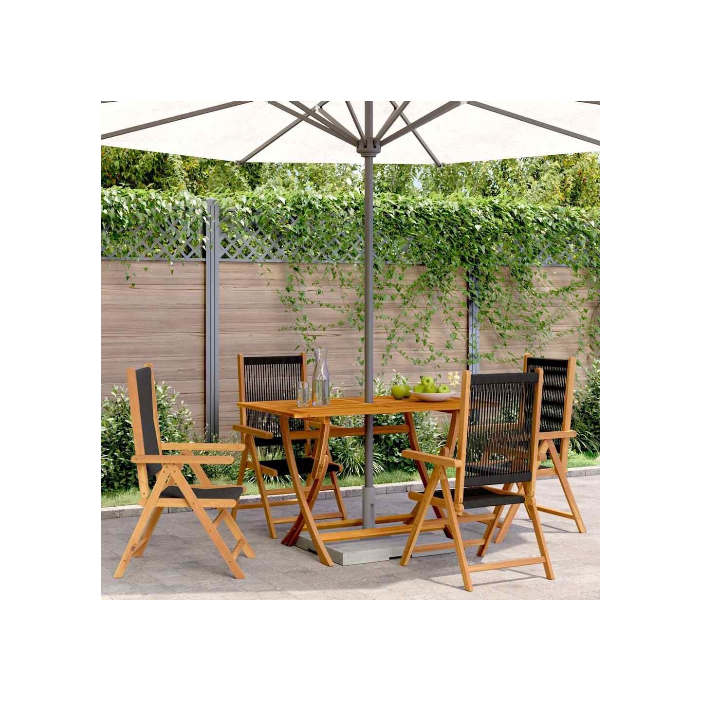 Fauteuils pliants inclinables 4 pcs bois d'acacia massif noir