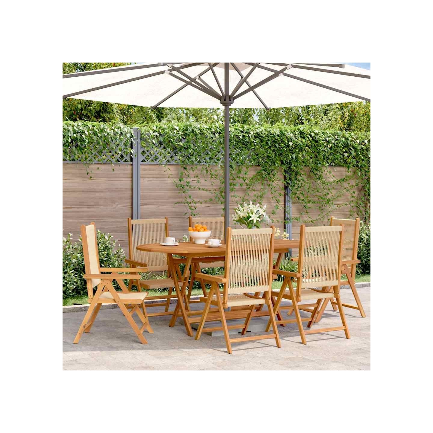 Fauteuils pliants inclinables 6 pcs beige bois d'acacia massif