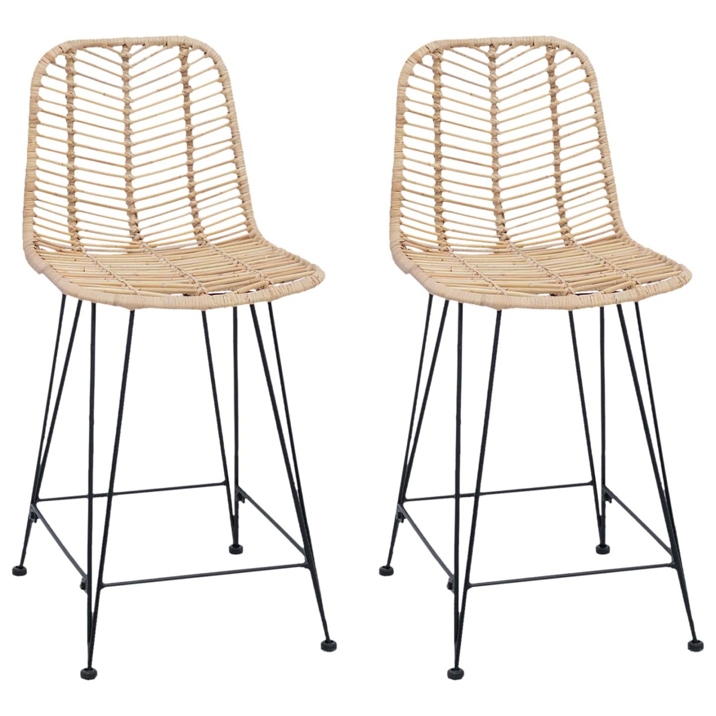 Chaise de bar 2 pc Naturel 44,5 x 54,5 x 97,5 cm Rotin et métal
