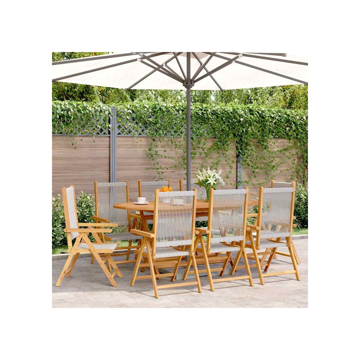 Fauteuils pliants inclinables, 8 pièces, bois massif d'acacia gris