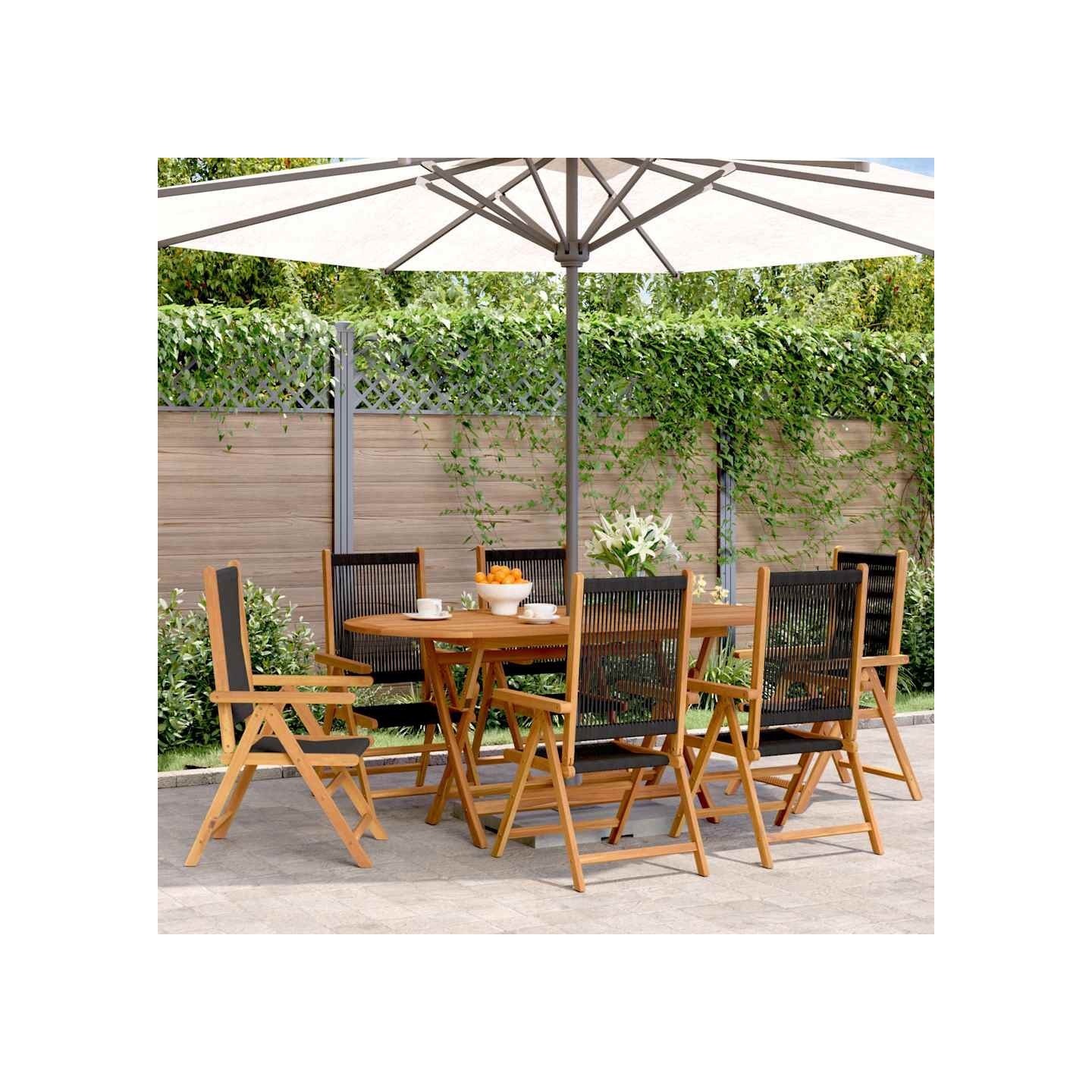 Fauteuils pliants inclinables 6 pcs bois d'acacia massif noir