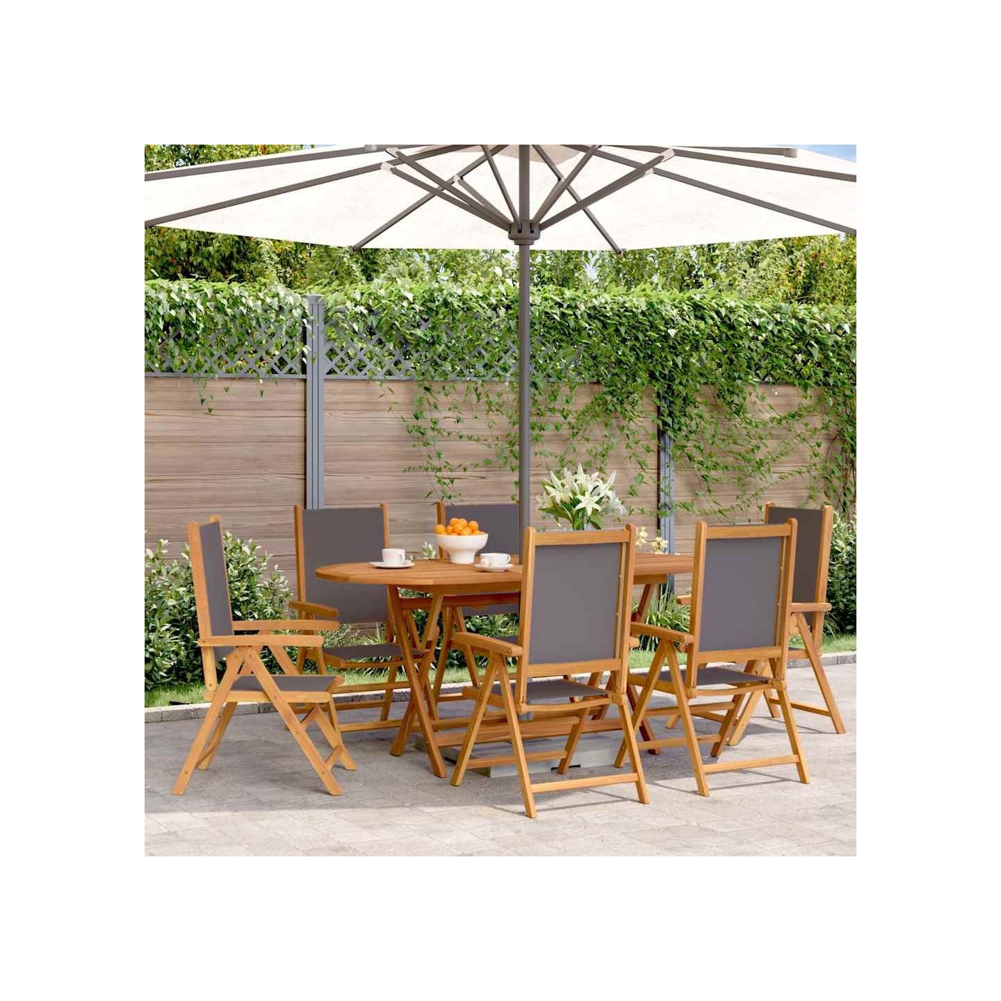 Fauteuils pliants inclinables, 6 pièces, tissu anthracite et bois massif