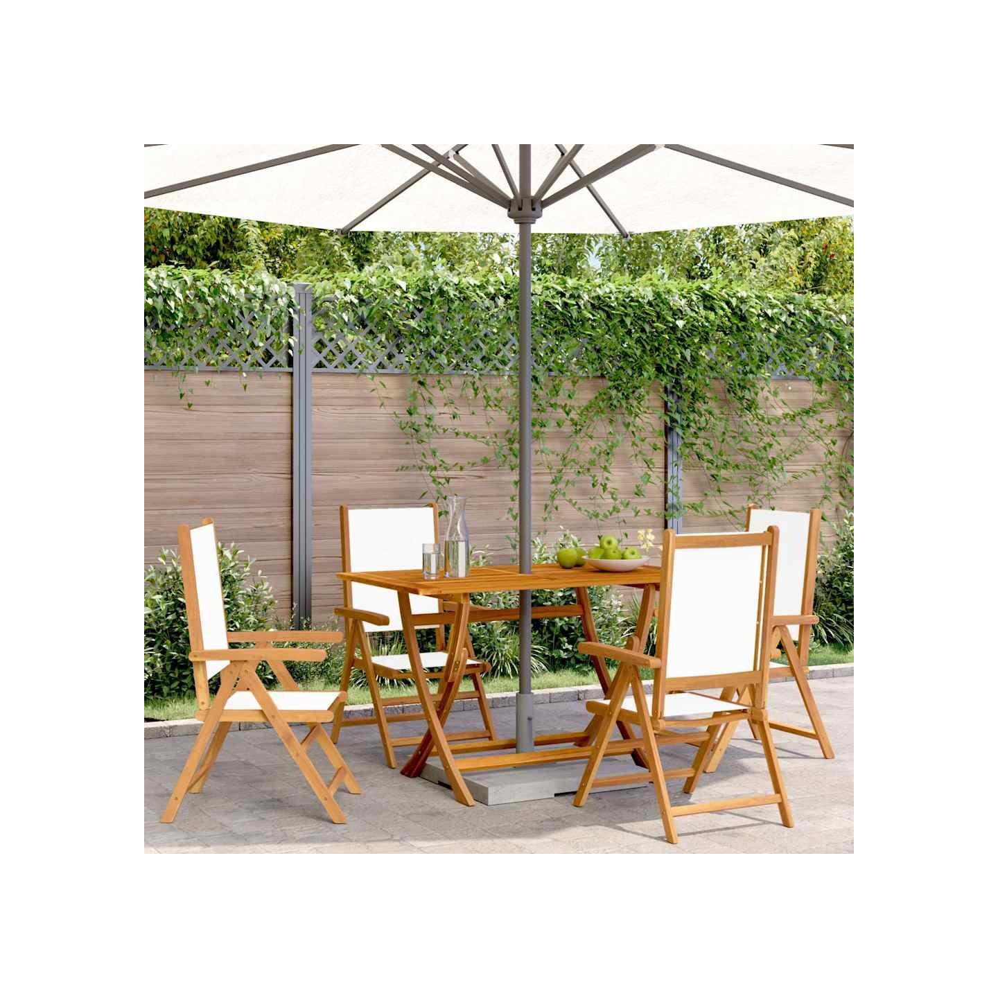 Fauteuils pliants inclinables 4 pièces, tissu blanc crème et bois massif