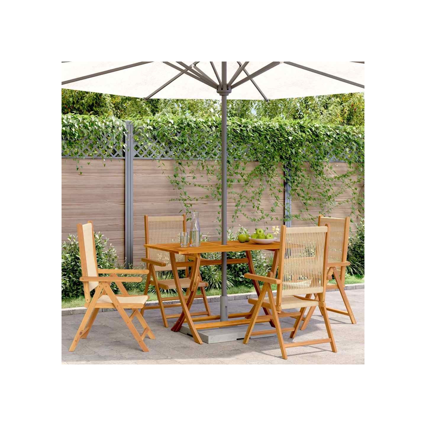 Fauteuils pliants inclinables 4 pcs bois d'acacia massif beige