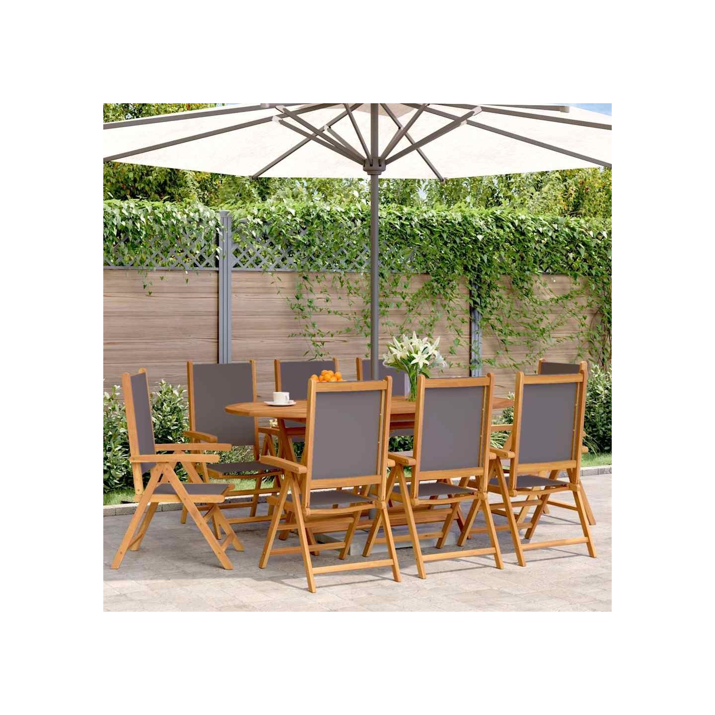 Fauteuils pliants inclinables 8 pièces, tissu anthracite et bois massif