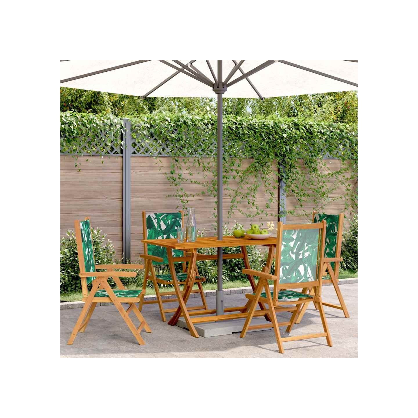 Fauteuils pliants inclinables, 4 pièces, tissu vert et bois massif