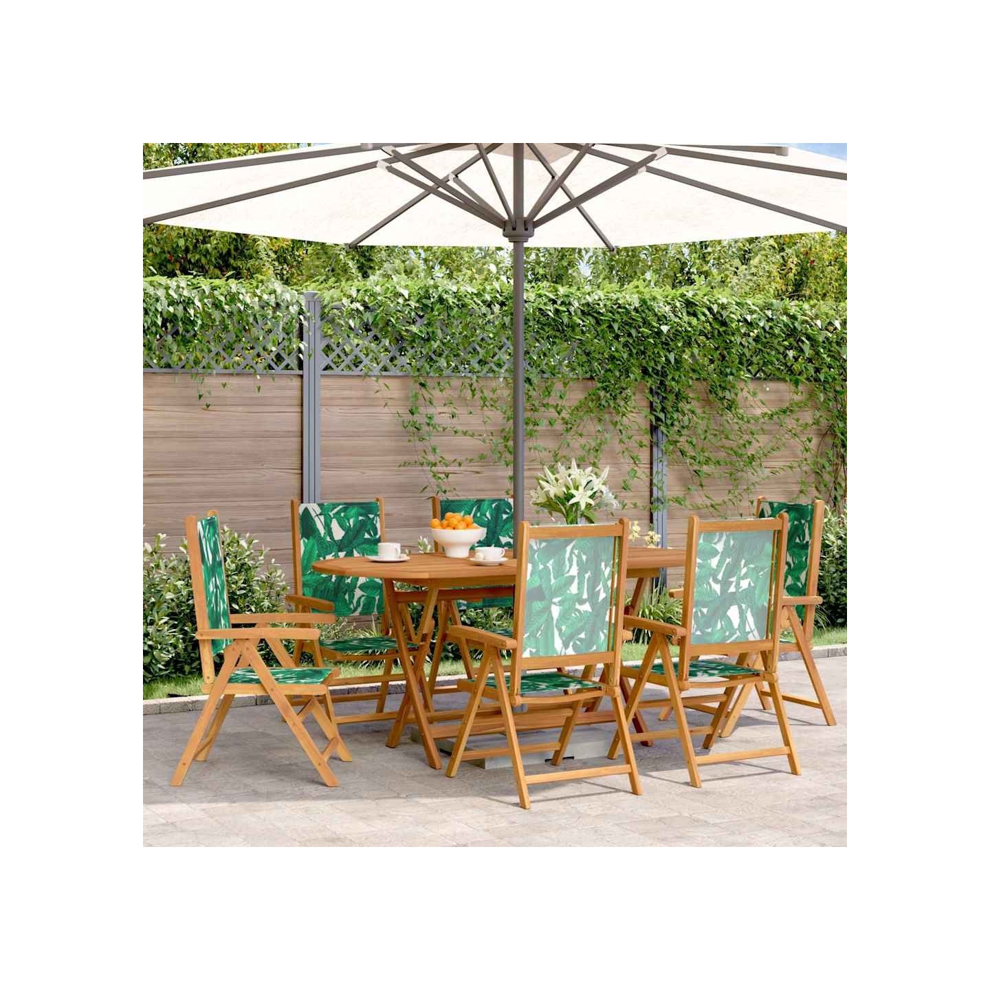 Fauteuils pliants inclinables, 6 pièces, tissu vert et bois massif