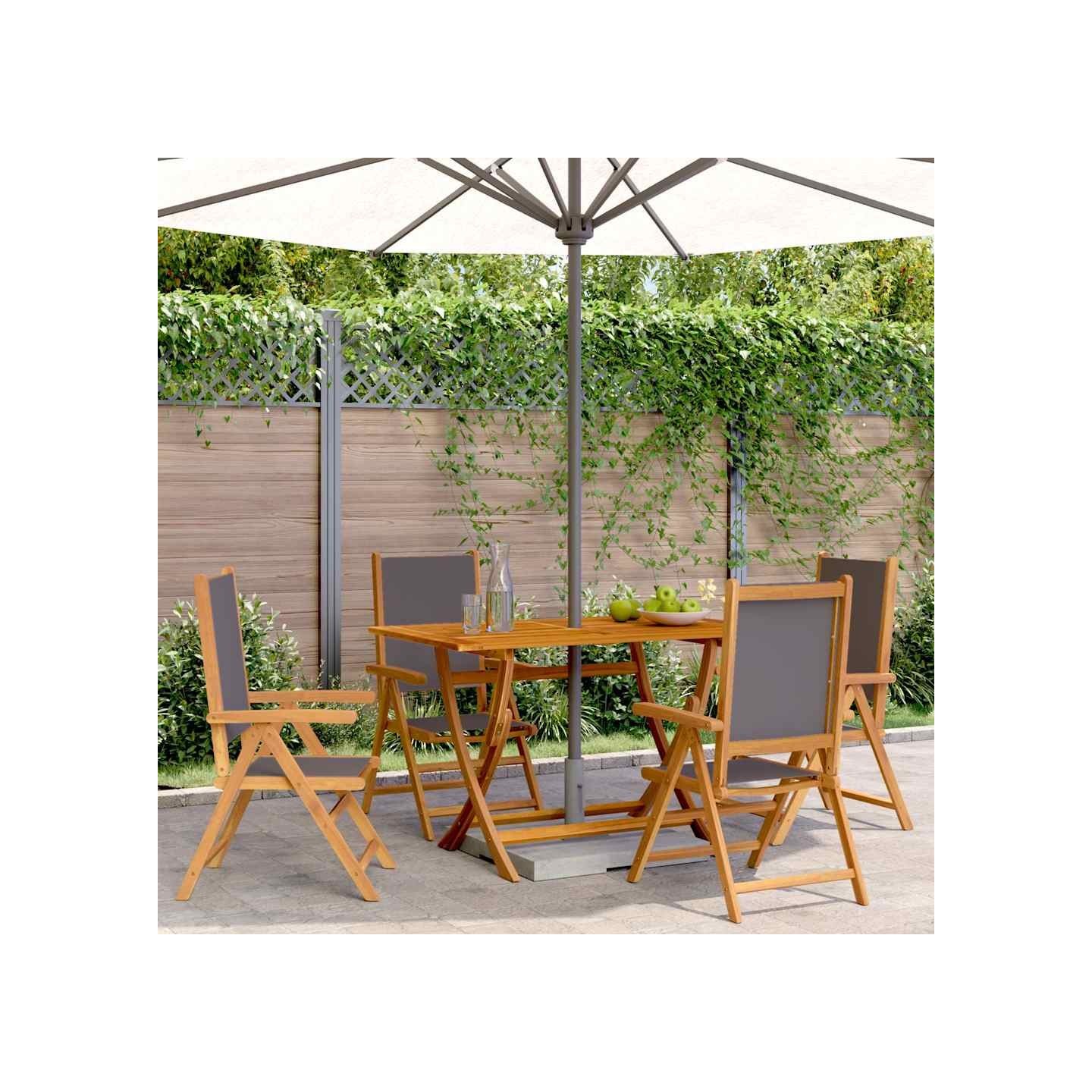 Fauteuils pliants inclinables 4 pièces, tissu anthracite et bois massif