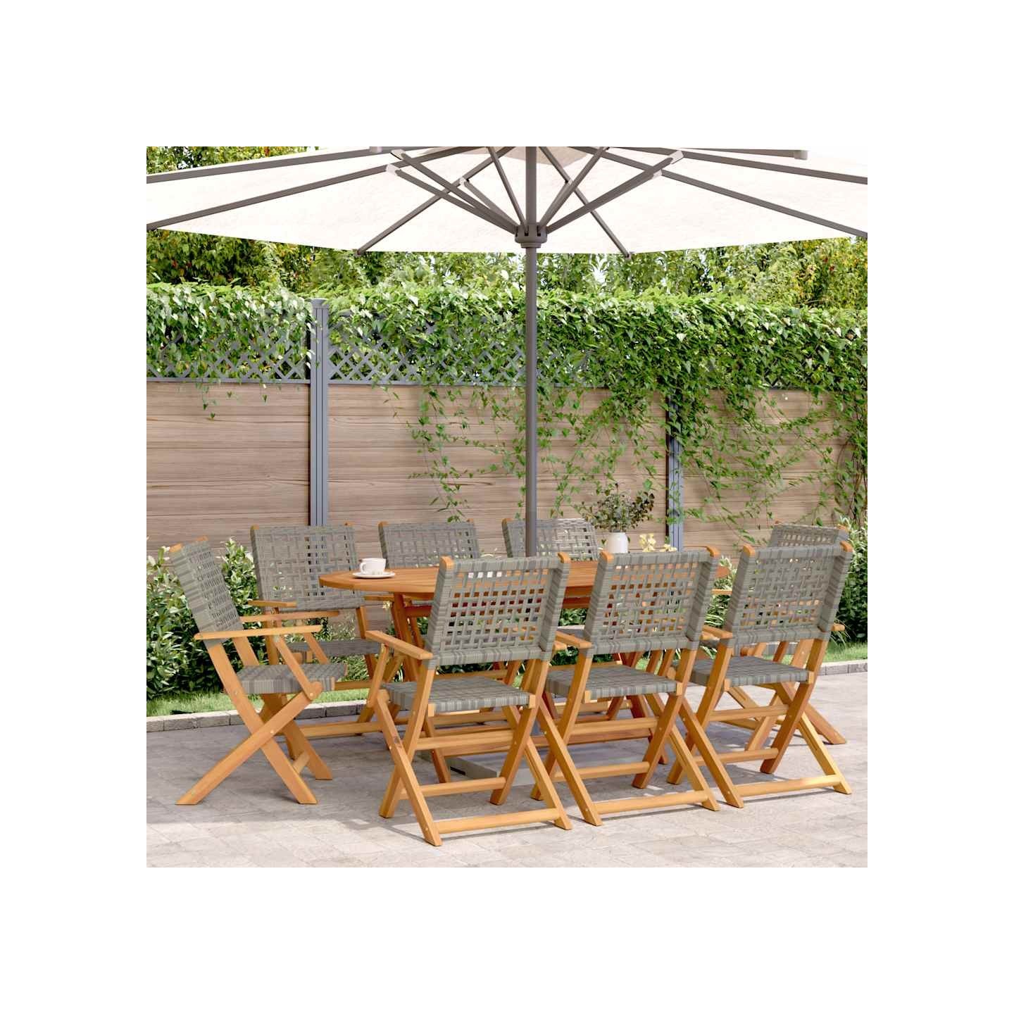 Chaises pliantes 8 pièces en polyrotin gris et bois massif