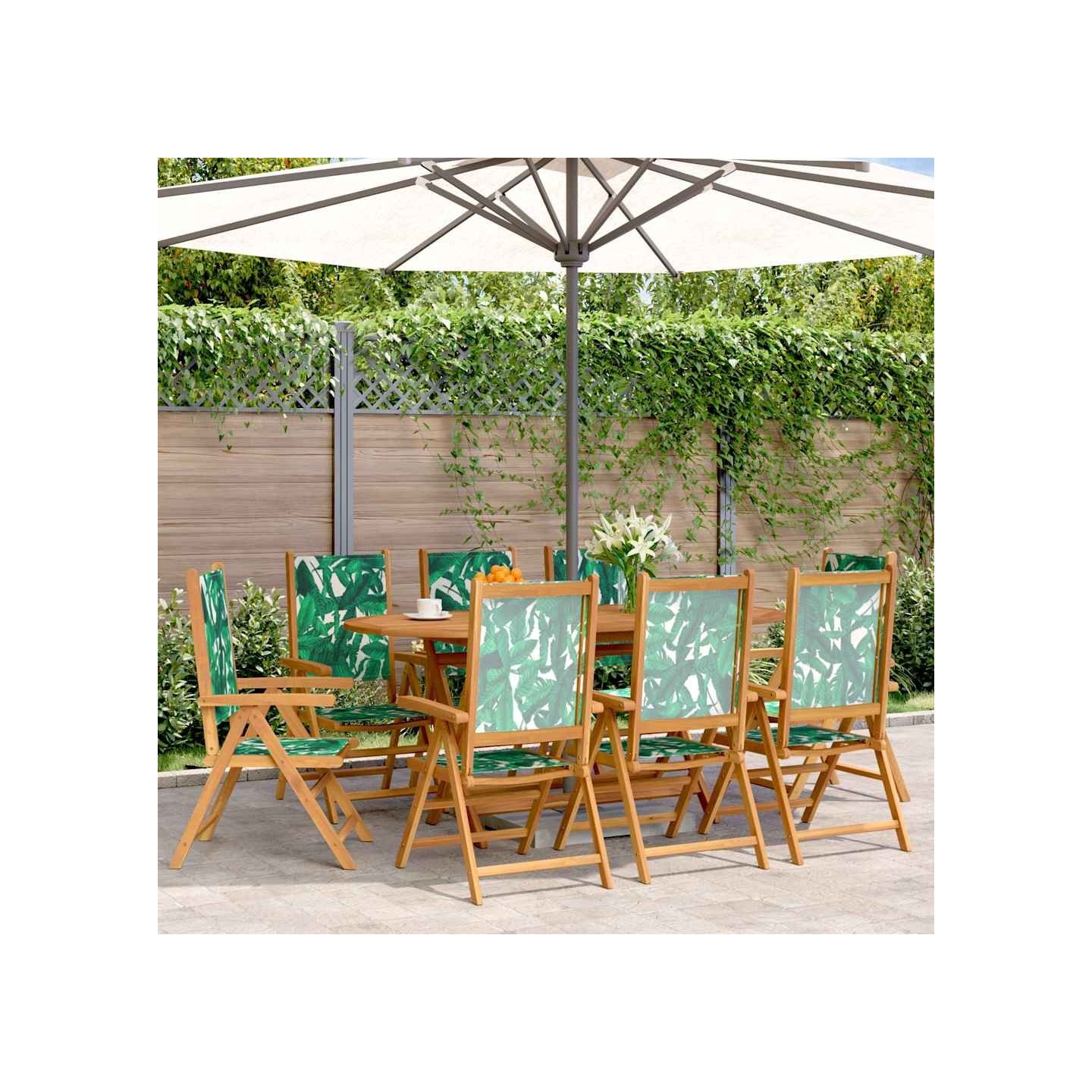 Fauteuils pliants inclinables, 8 pièces, tissu vert et bois massif