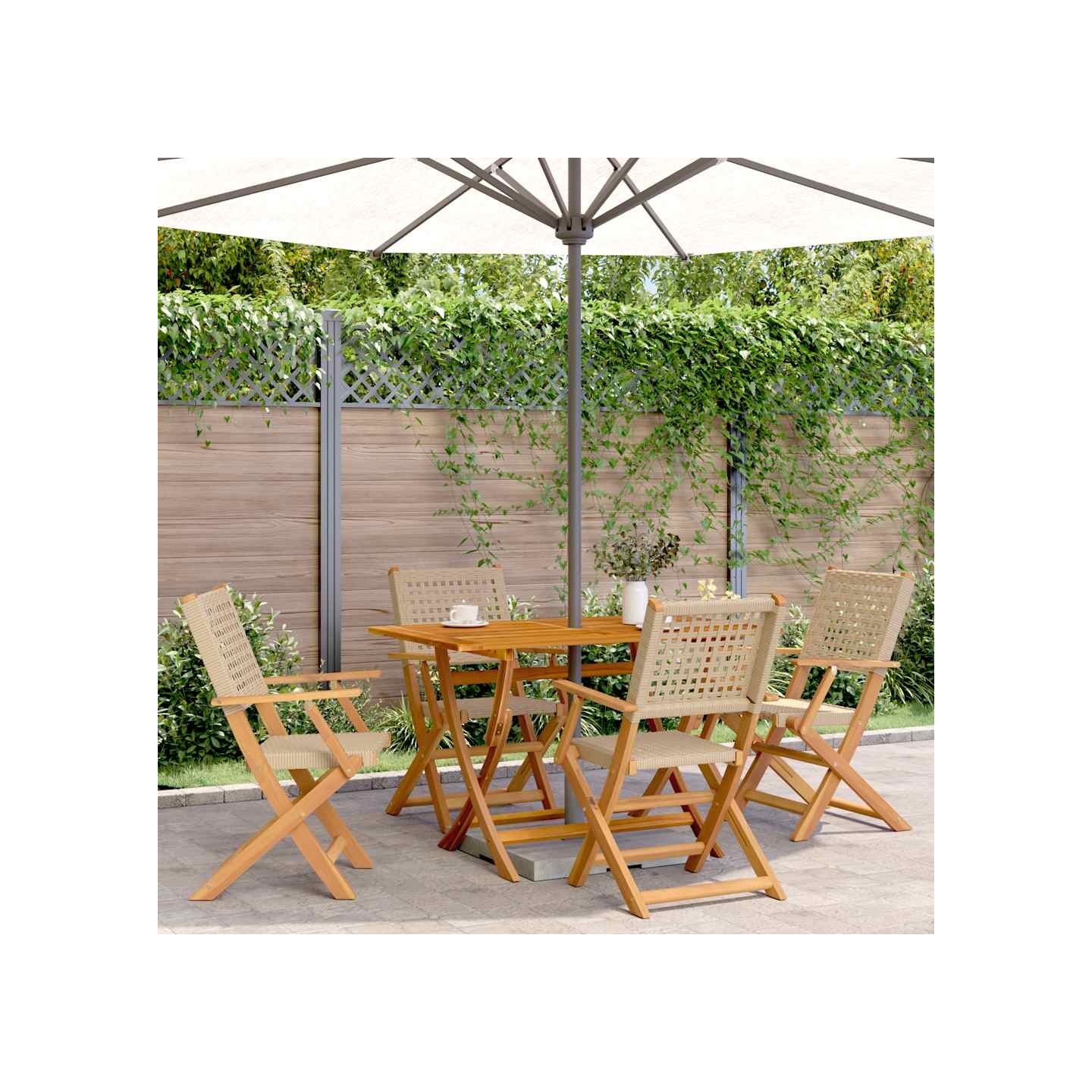 Chaises pliantes 4 pièces en polyrotin beige et bois massif