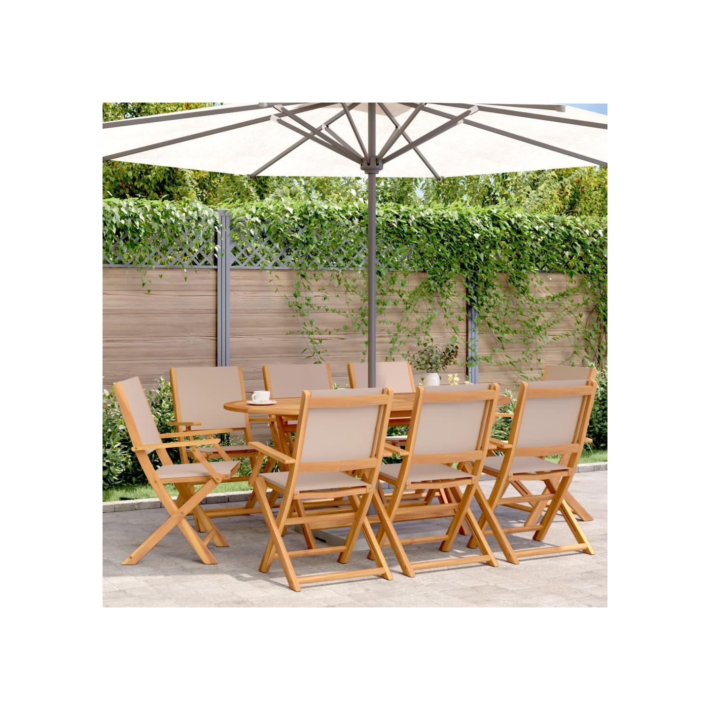 Chaises pliantes 8 pièces, tissu taupe et bois massif