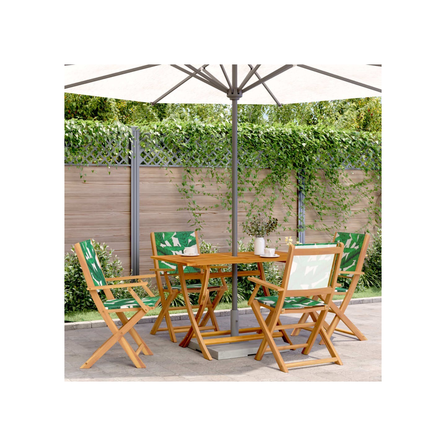 Chaises pliantes 4 pièces Tissu vert et bois massif