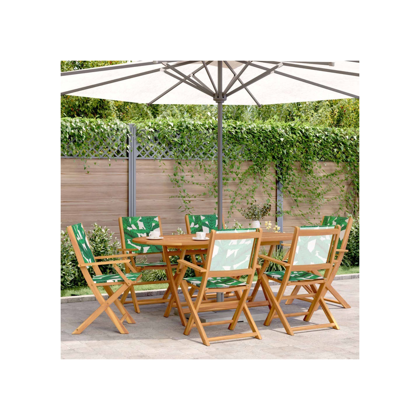 Chaises pliantes 6 pièces Tissu vert et bois massif