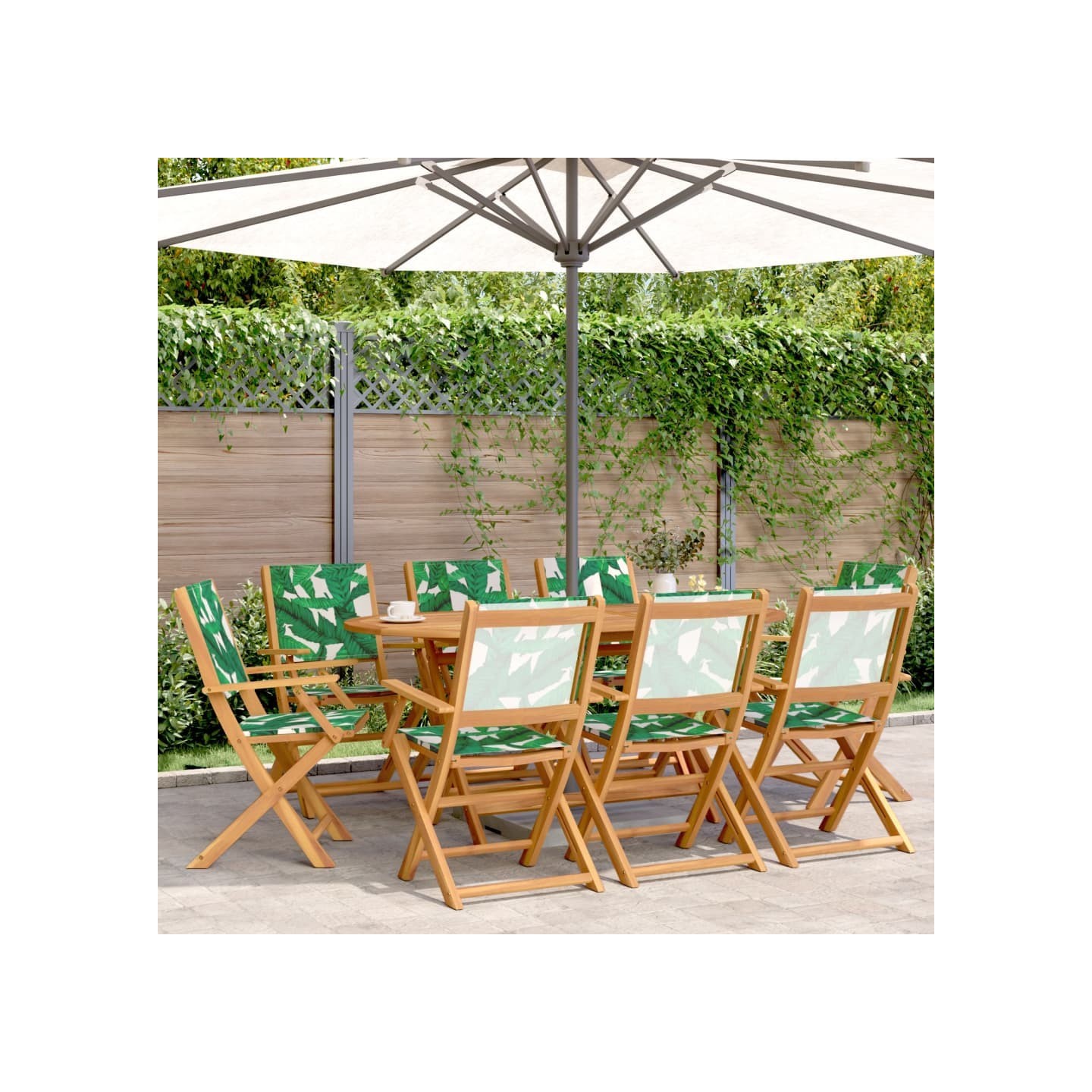 Chaises pliantes 8 pièces en tissu vert et bois massif