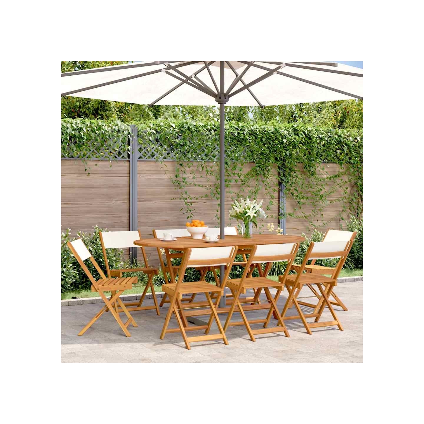 Chaises pliantes 8 pièces en tissu blanc crème et bois massif