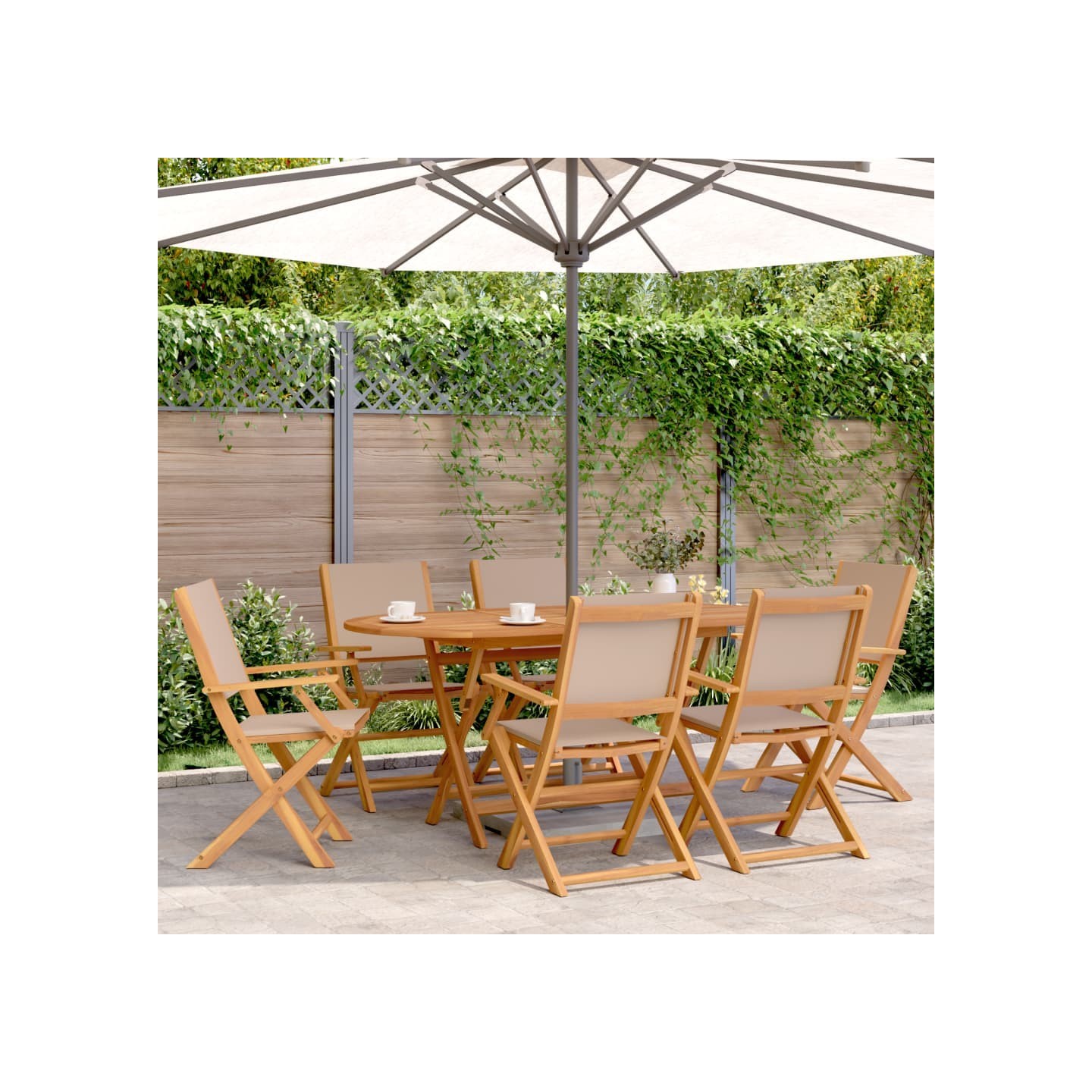Chaises pliantes 6 pièces, tissu taupe et bois massif