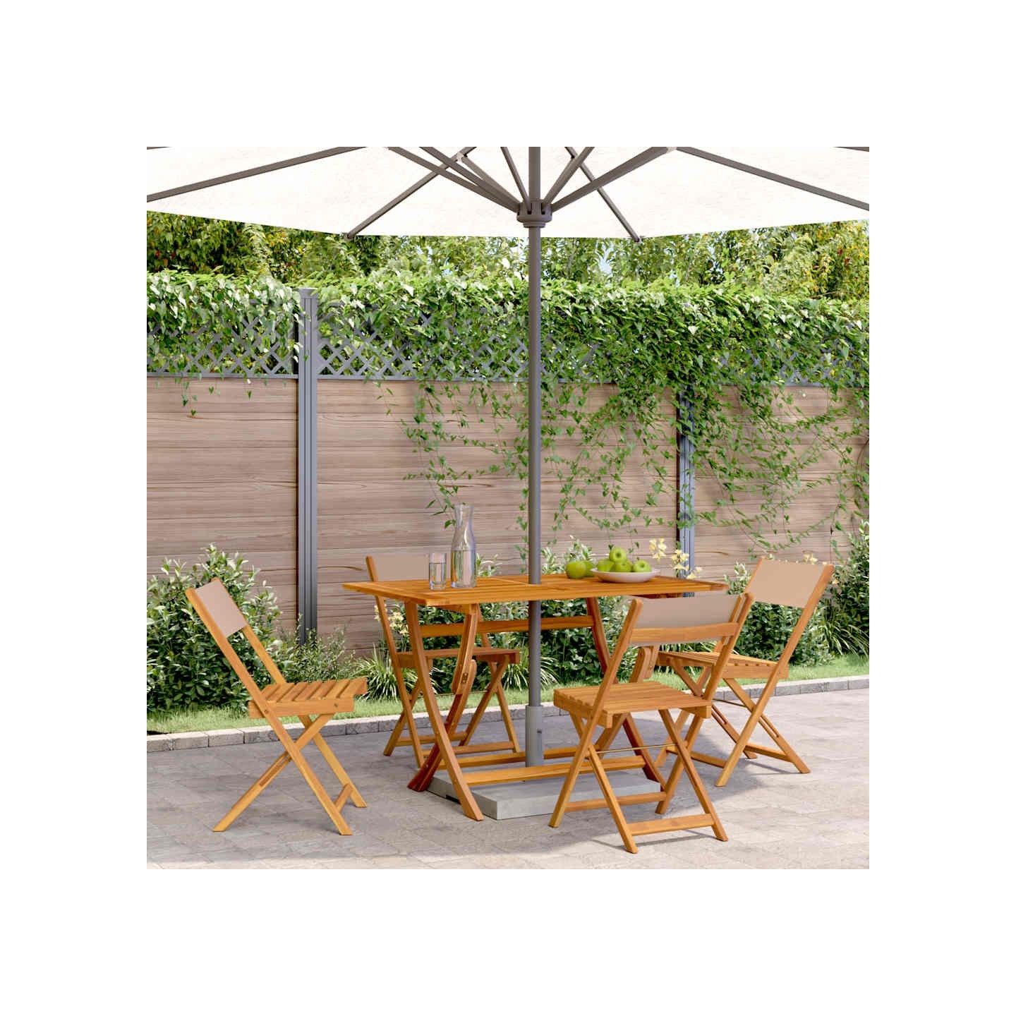 Chaises pliantes 4 pièces, tissu taupe et bois massif